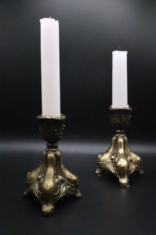 VINTAGE BRASS HOLLYWOOD REGENCY CANDLESTICK HOLDERS SET OF 2