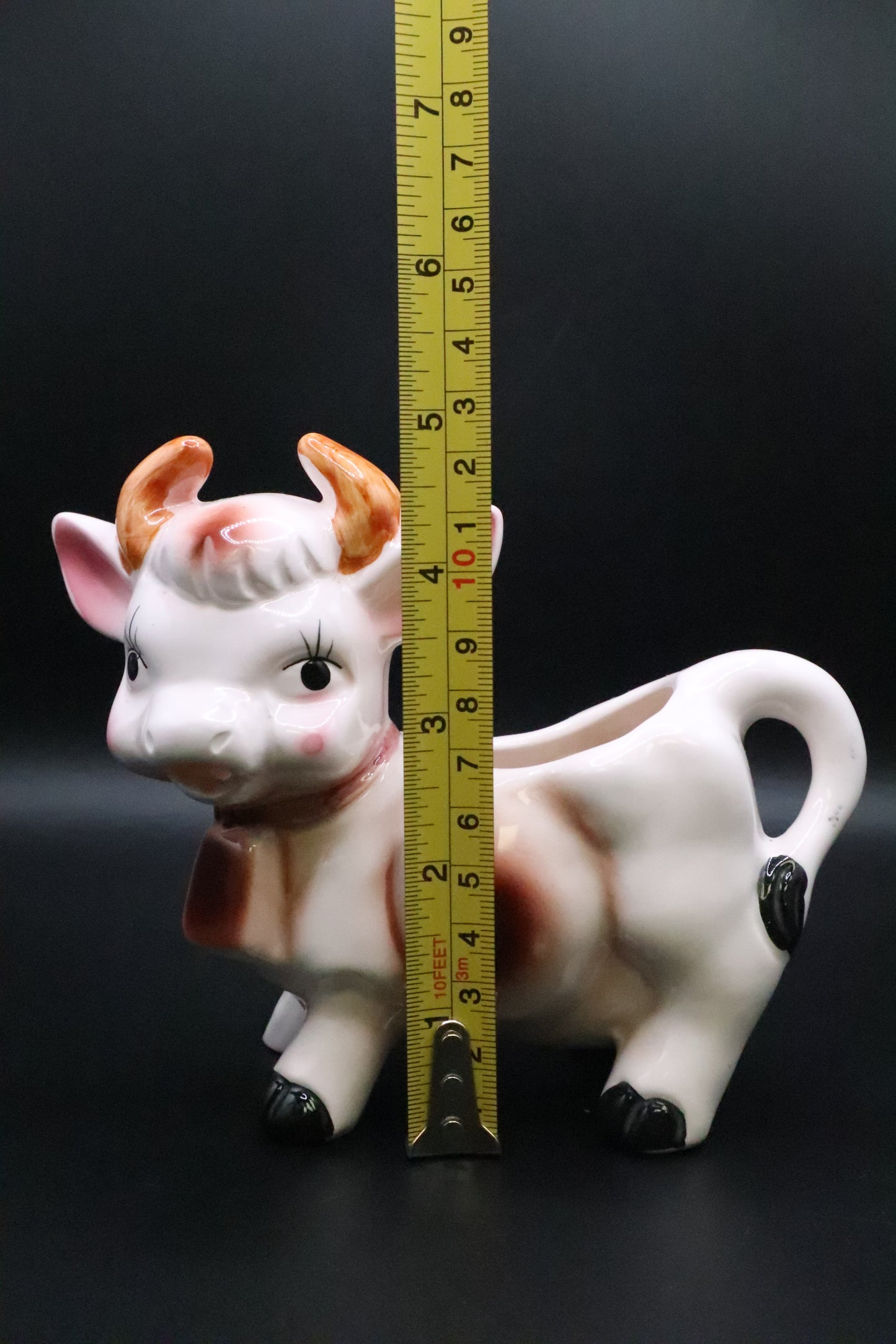 VINTAGE CERAMIC COW CREAMER BROWN AND WHITE