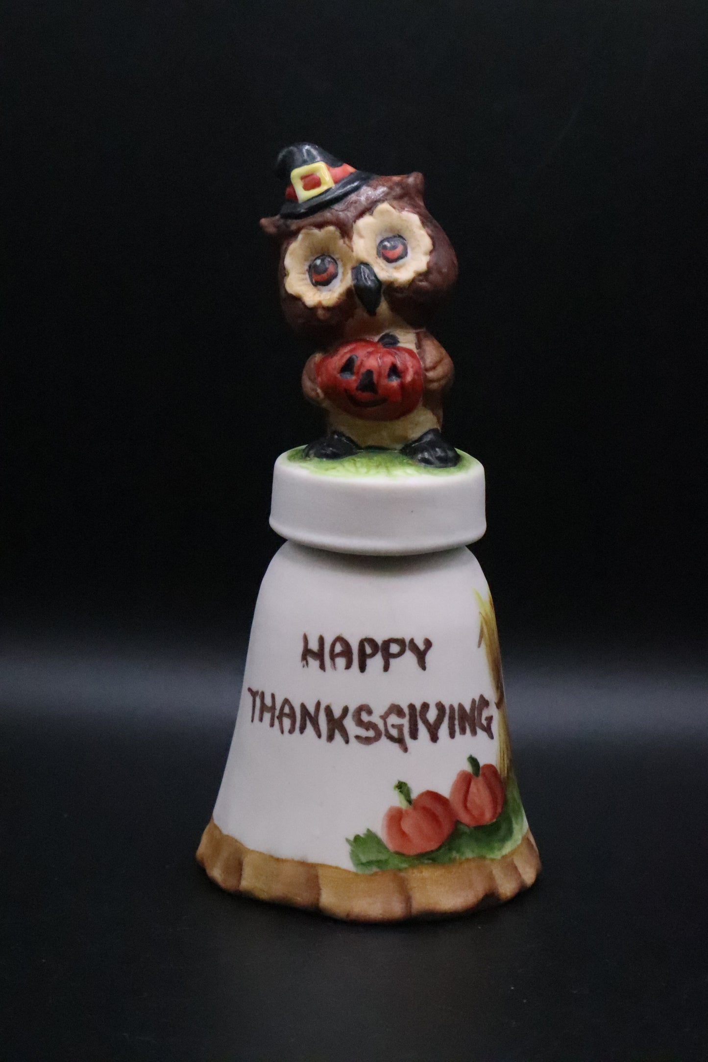 VINTAGE CERAMIC "HAPPY THANKSGIVING" OWL BELL