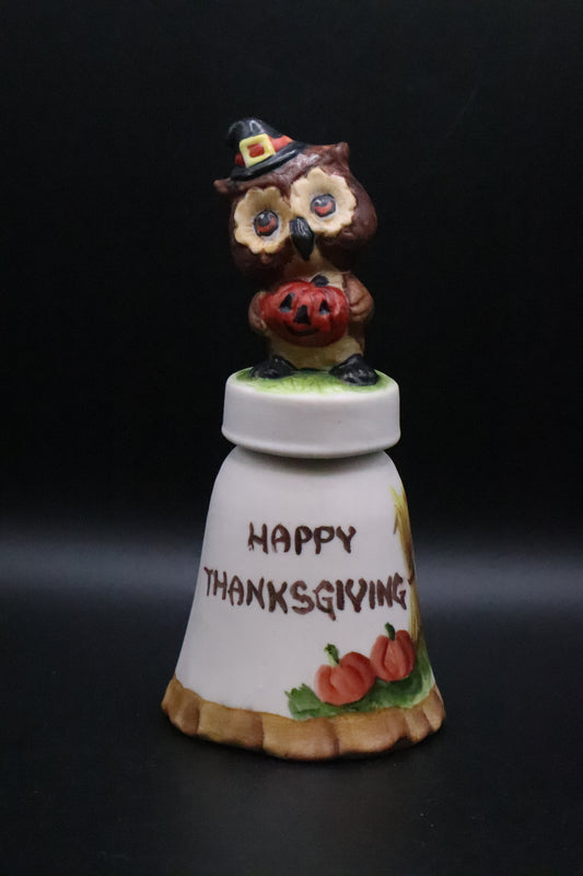 VINTAGE CERAMIC "HAPPY THANKSGIVING" OWL BELL