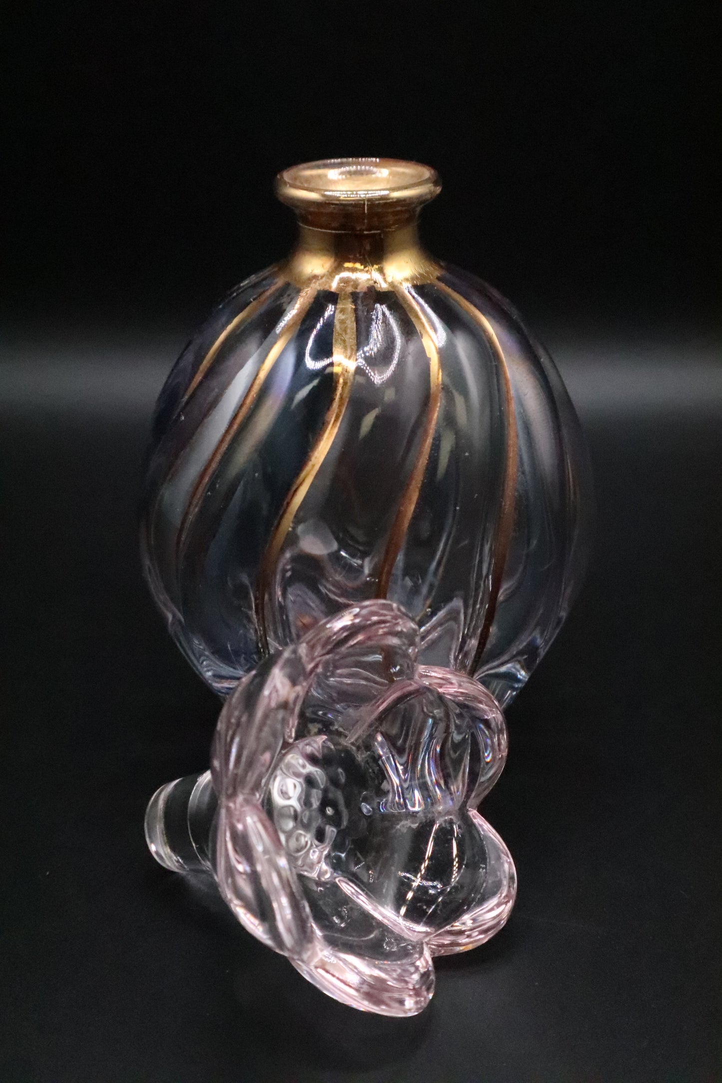 ITALIAN LEAD CRYSTAL PERFUME BOTTLE BLUE PINK GOLD