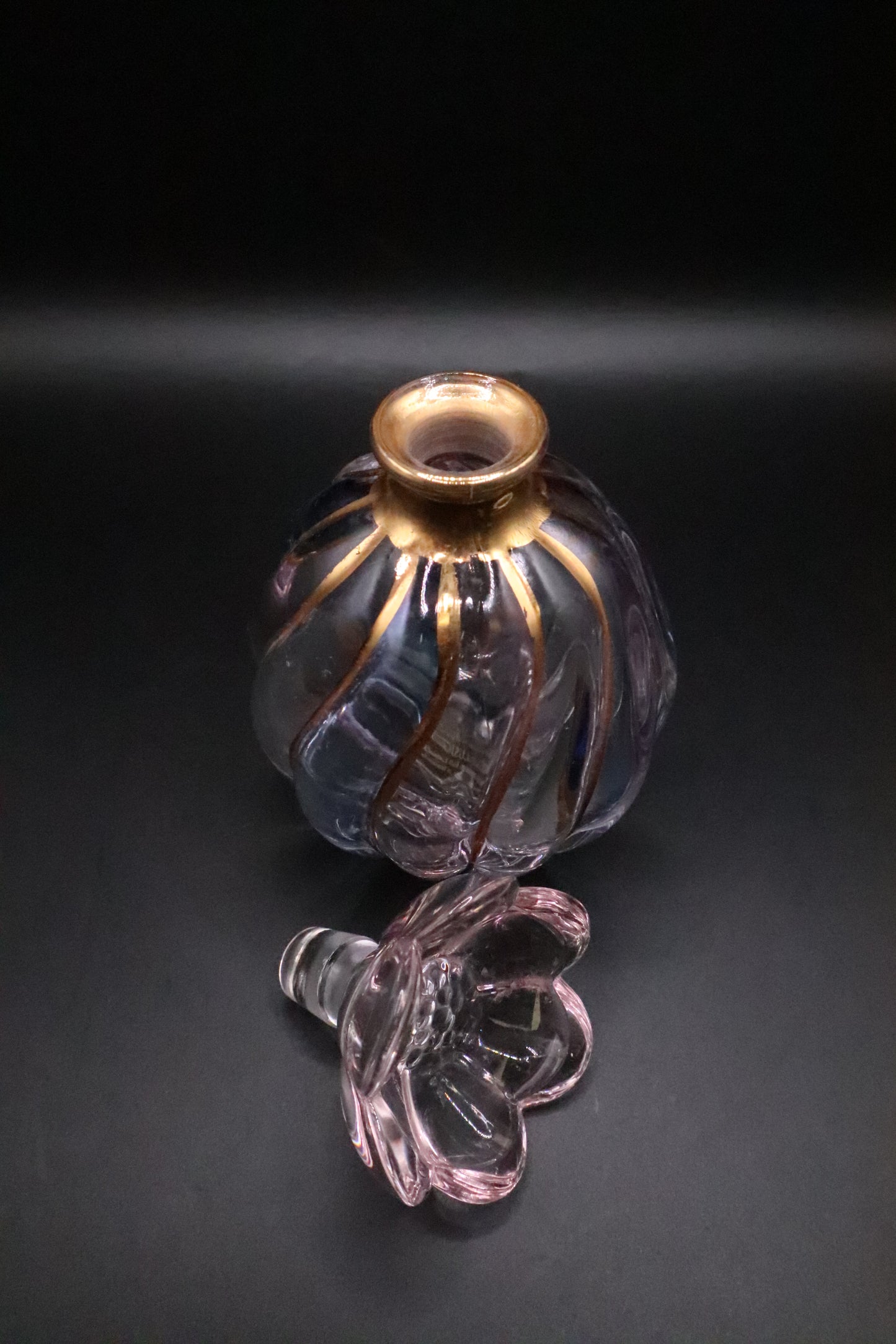 ITALIAN LEAD CRYSTAL PERFUME BOTTLE BLUE PINK GOLD