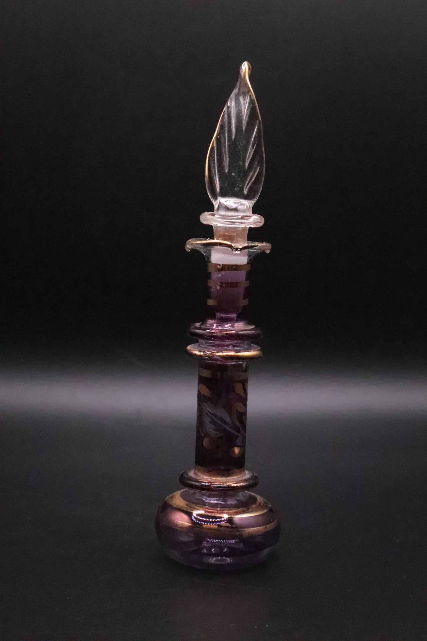 EGYPTIAN GLASS PERFUME LEAF ETCHED FLORAL DESIGN