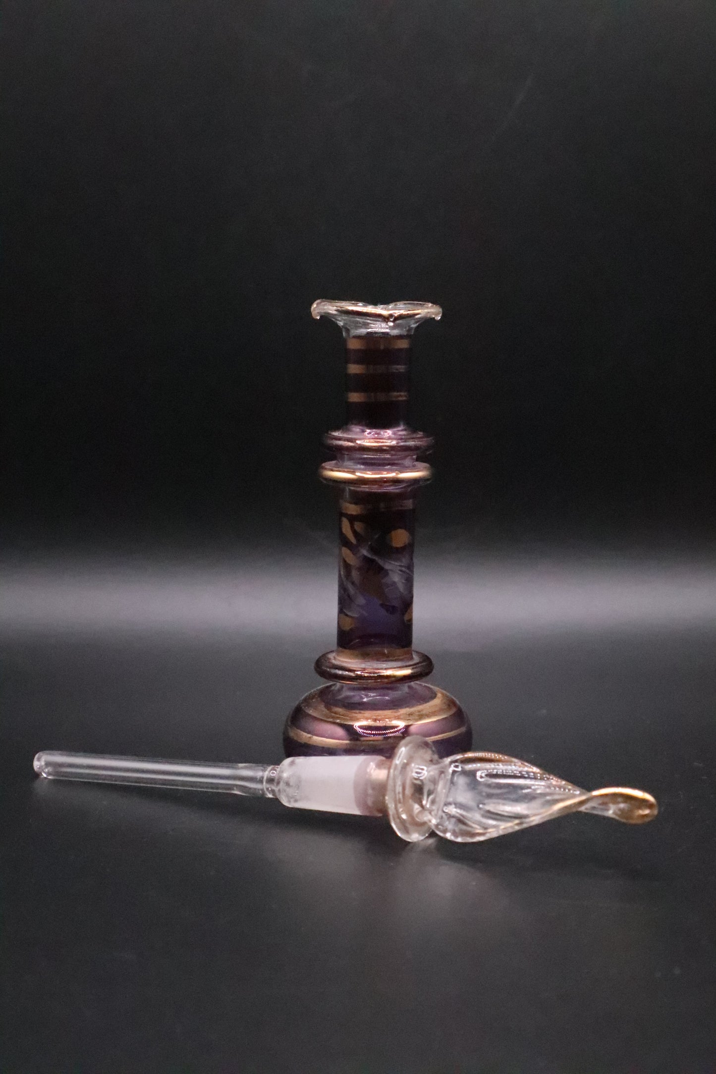 EGYPTIAN GLASS PERFUME LEAF ETCHED FLORAL DESIGN