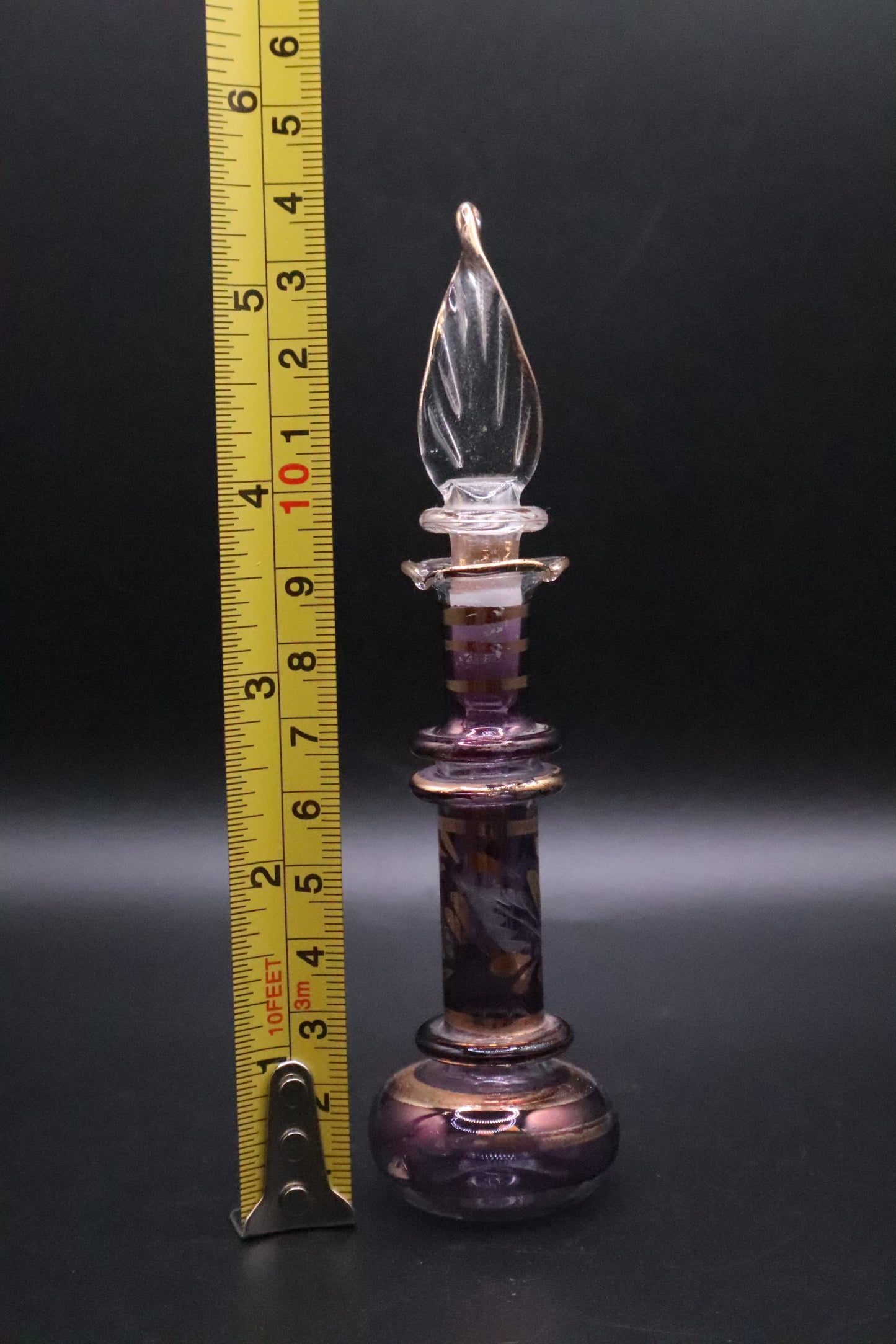 EGYPTIAN GLASS PERFUME LEAF ETCHED FLORAL DESIGN