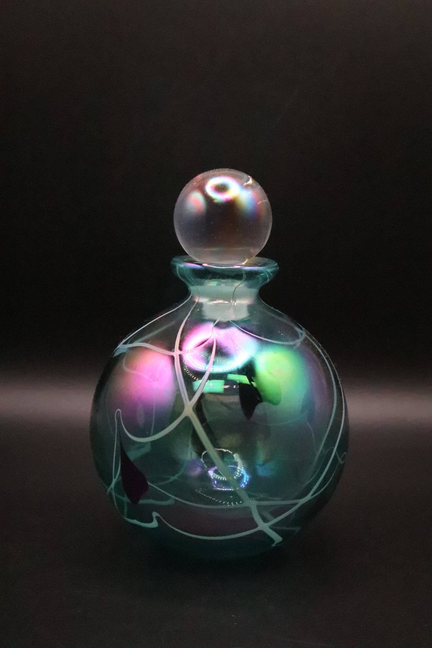HAND BLOWN IRIDESCENT PERFUME BOTTLE WITH STOPPER