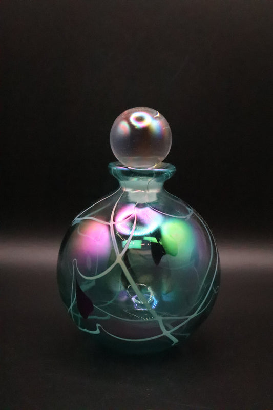 HAND BLOWN IRIDESCENT PERFUME BOTTLE WITH STOPPER