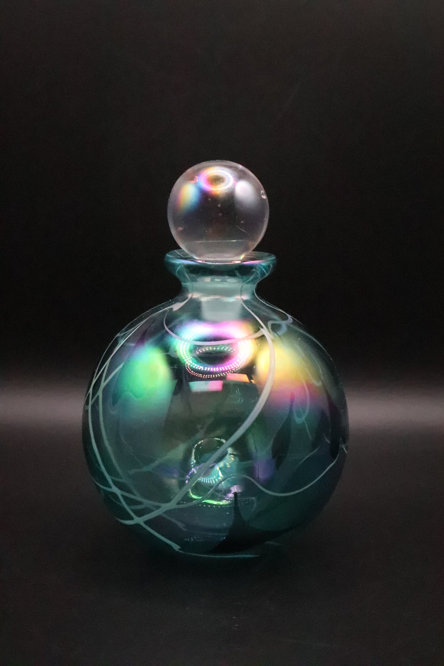 HAND BLOWN IRIDESCENT PERFUME BOTTLE WITH STOPPER