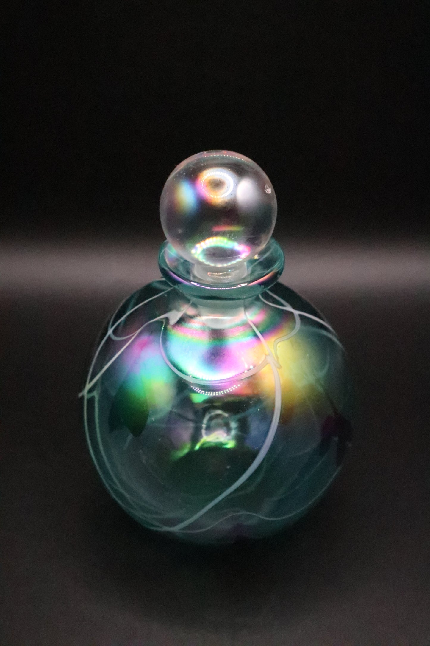 HAND BLOWN IRIDESCENT PERFUME BOTTLE WITH STOPPER