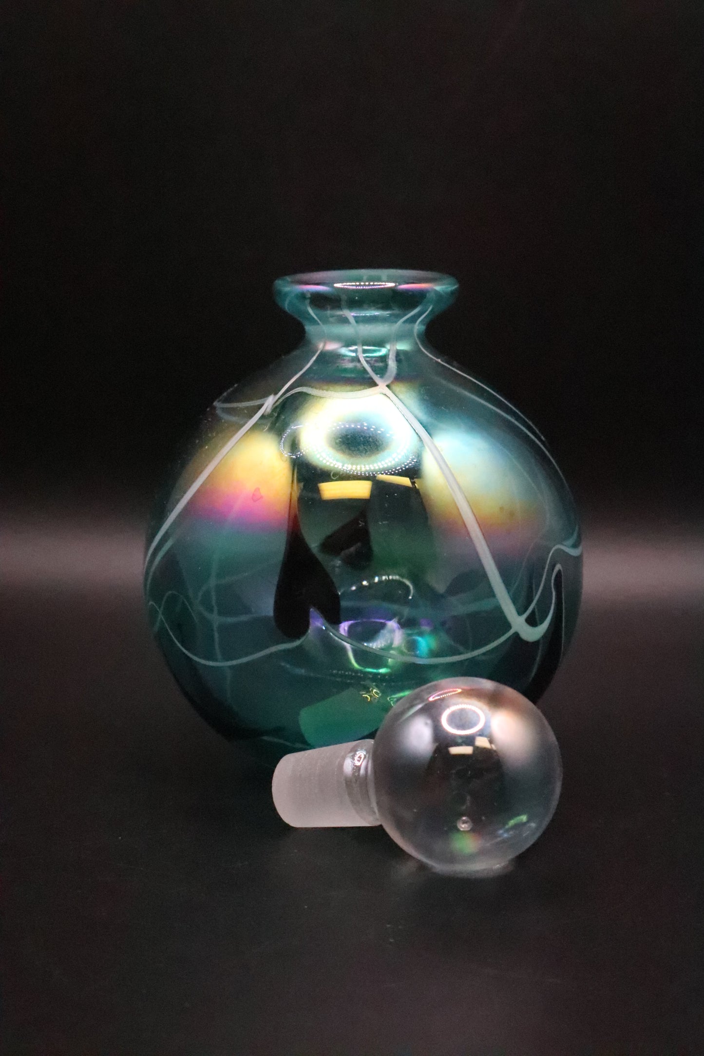 HAND BLOWN IRIDESCENT PERFUME BOTTLE WITH STOPPER