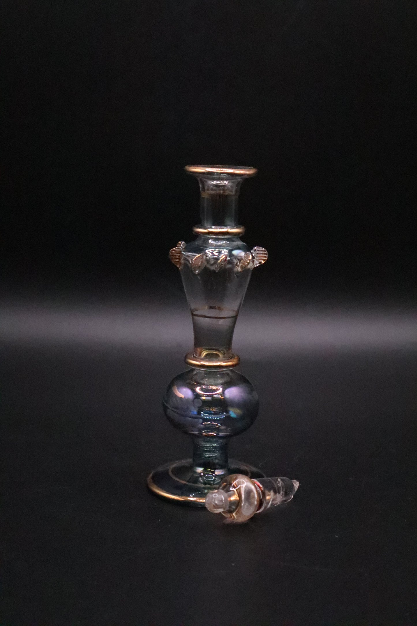 EGYPTIAN GLASS PERFUME BOTTLE CLEAR AND BABY BLUE (AS IS)