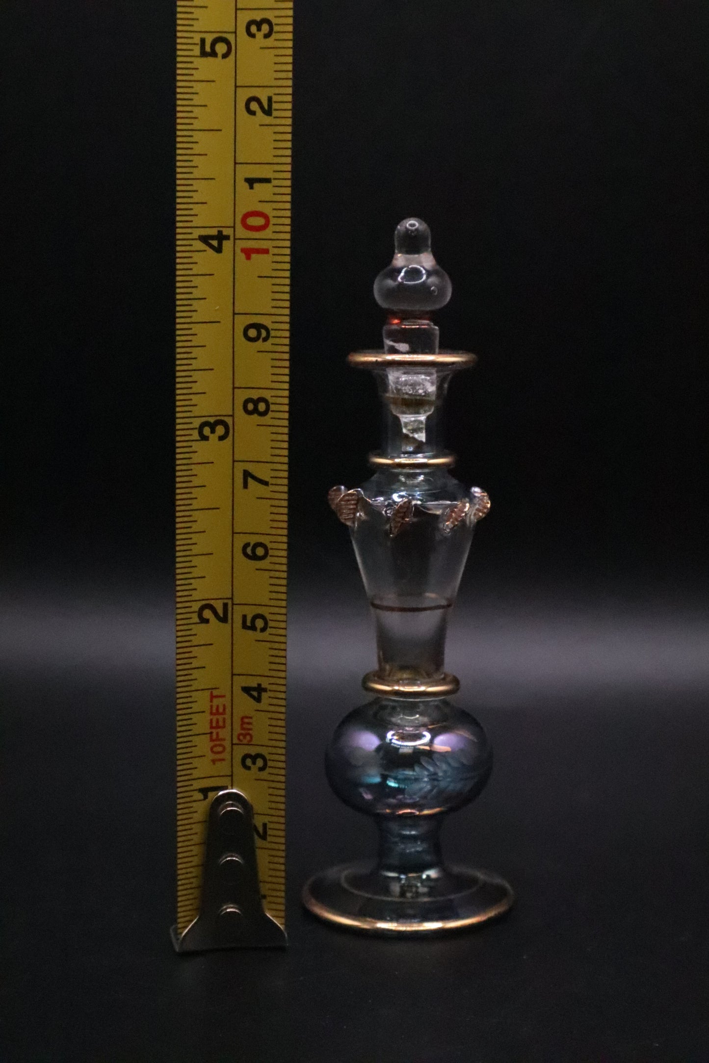 EGYPTIAN GLASS PERFUME BOTTLE CLEAR AND BABY BLUE (AS IS)