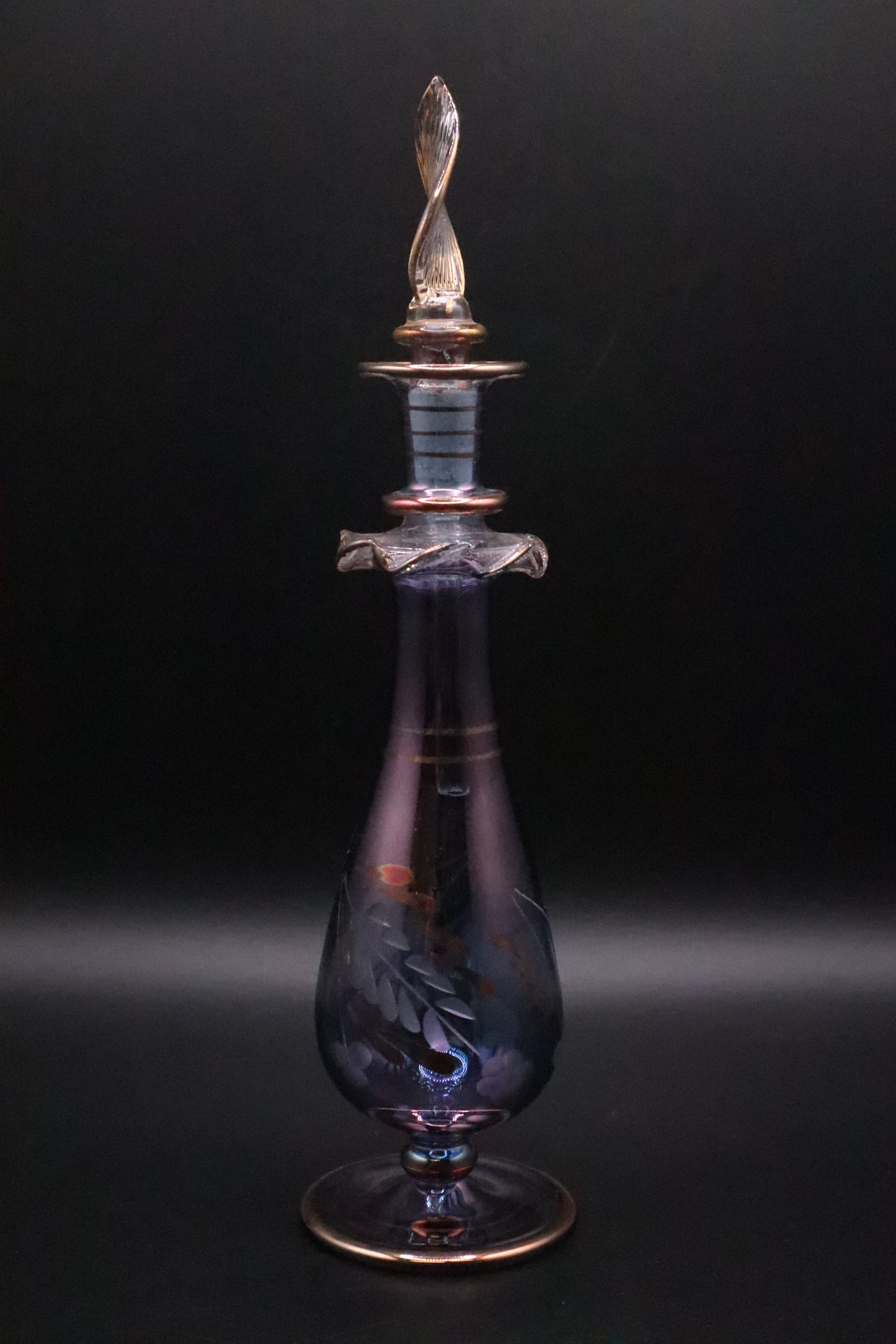 EGYPTIAN GLASS PERFUME BOTTLE COBALT BLUE WITH GOLD ACCENT