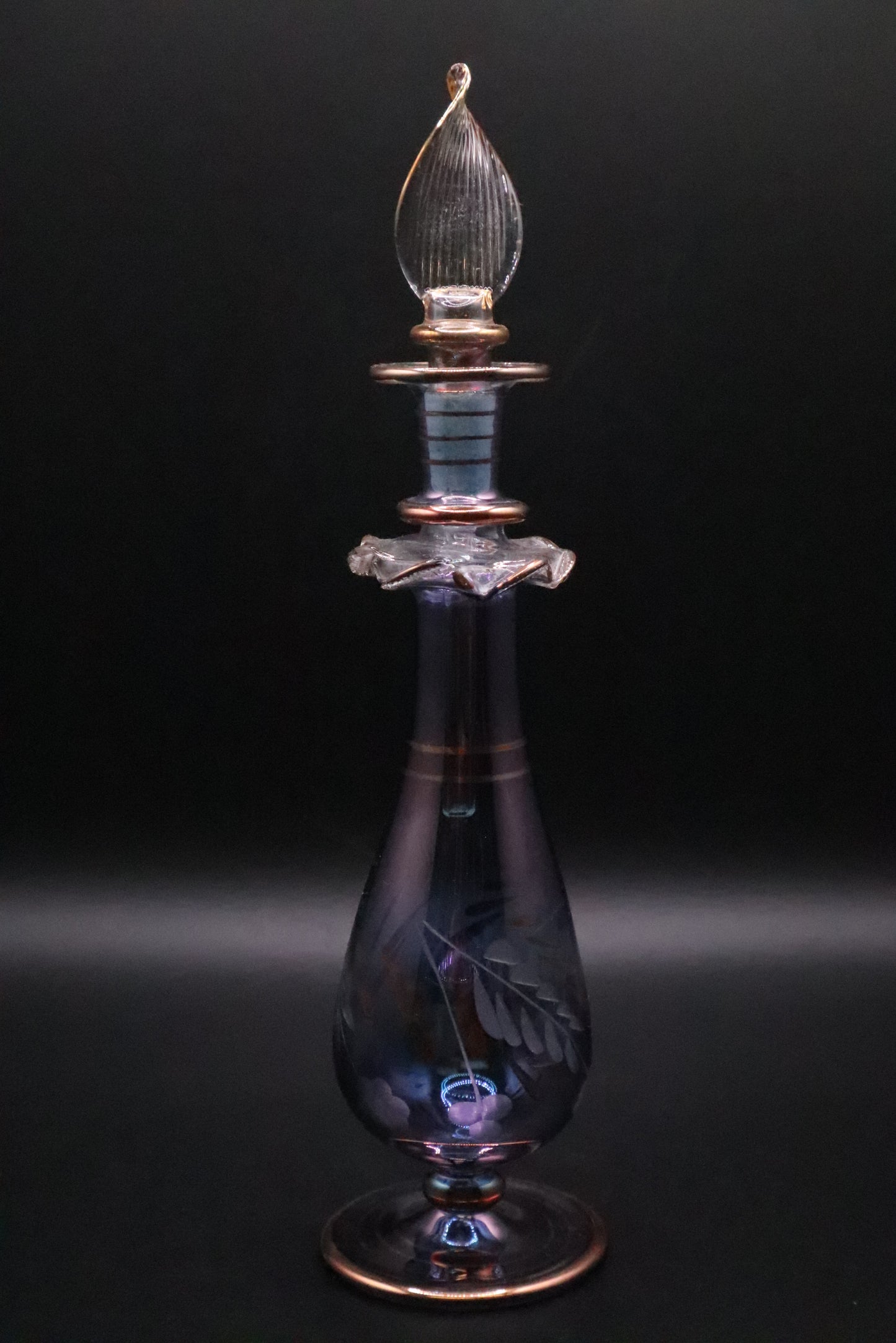 EGYPTIAN GLASS PERFUME BOTTLE COBALT BLUE WITH GOLD ACCENT