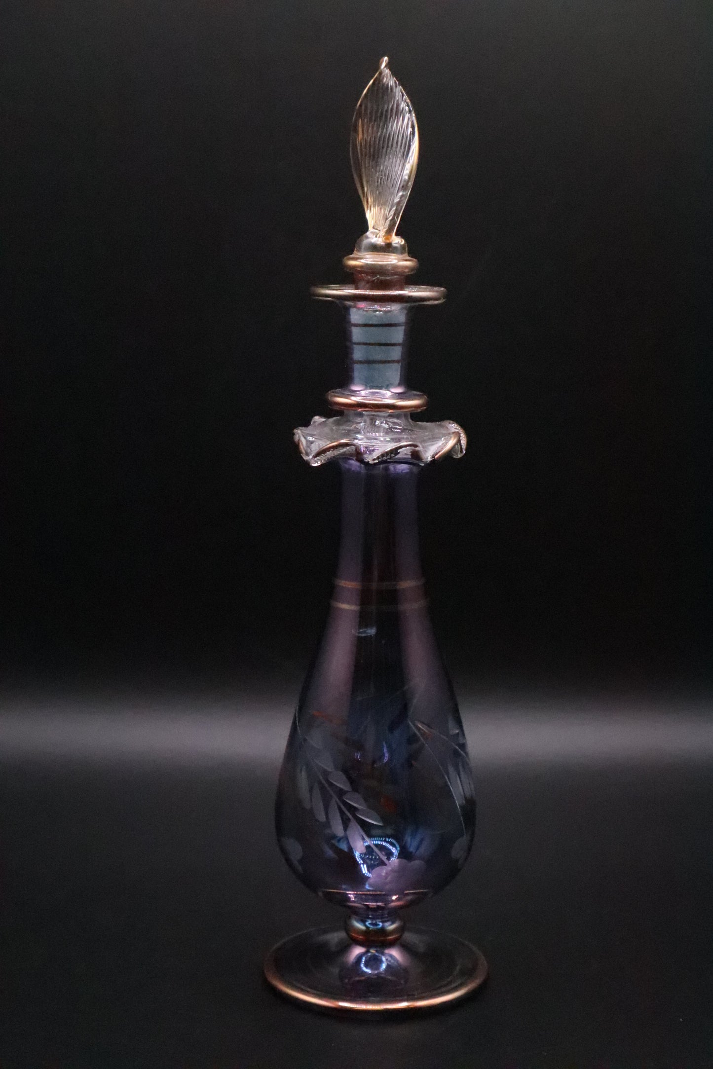 EGYPTIAN GLASS PERFUME BOTTLE COBALT BLUE WITH GOLD ACCENT