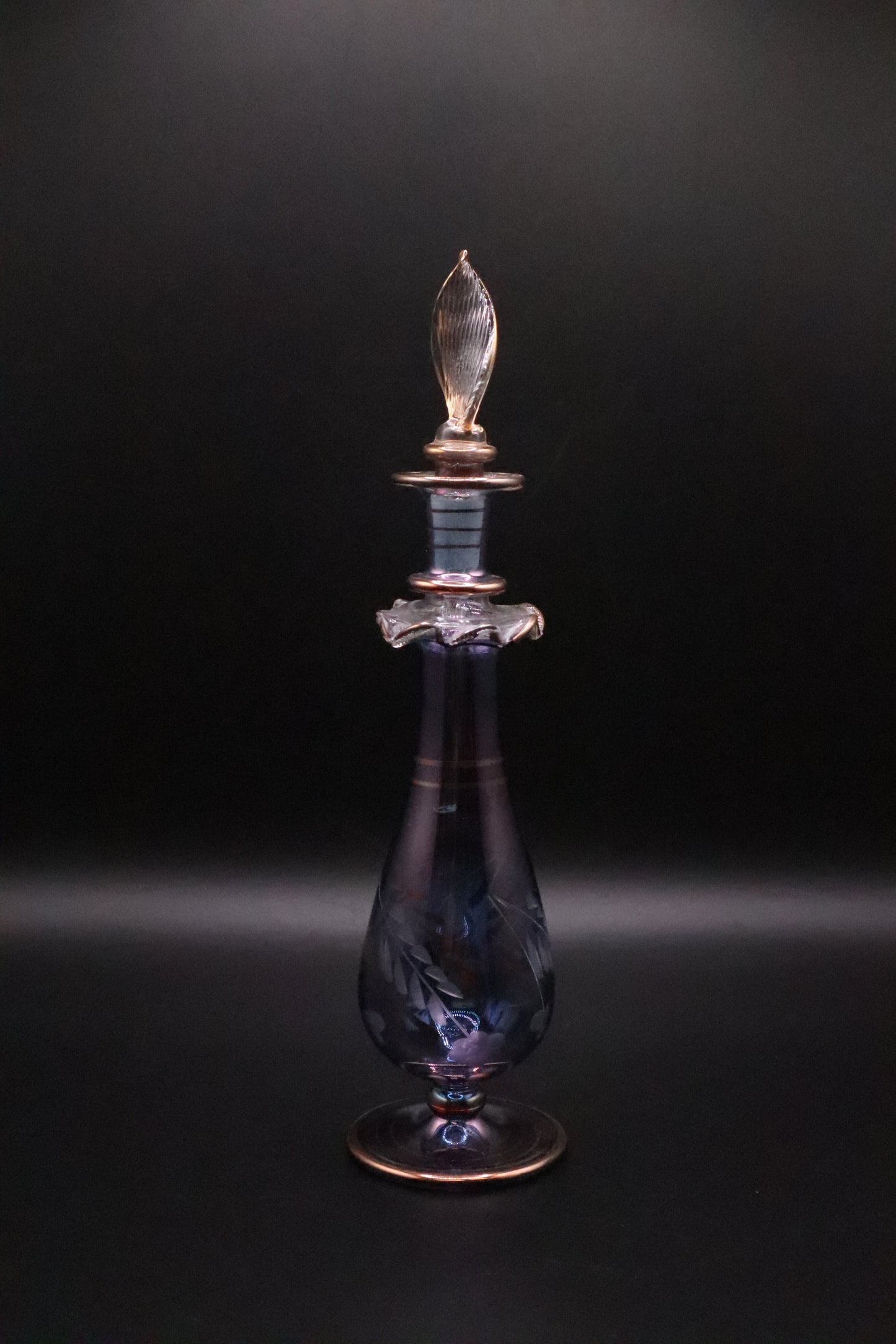 EGYPTIAN GLASS PERFUME BOTTLE COBALT BLUE WITH GOLD ACCENT