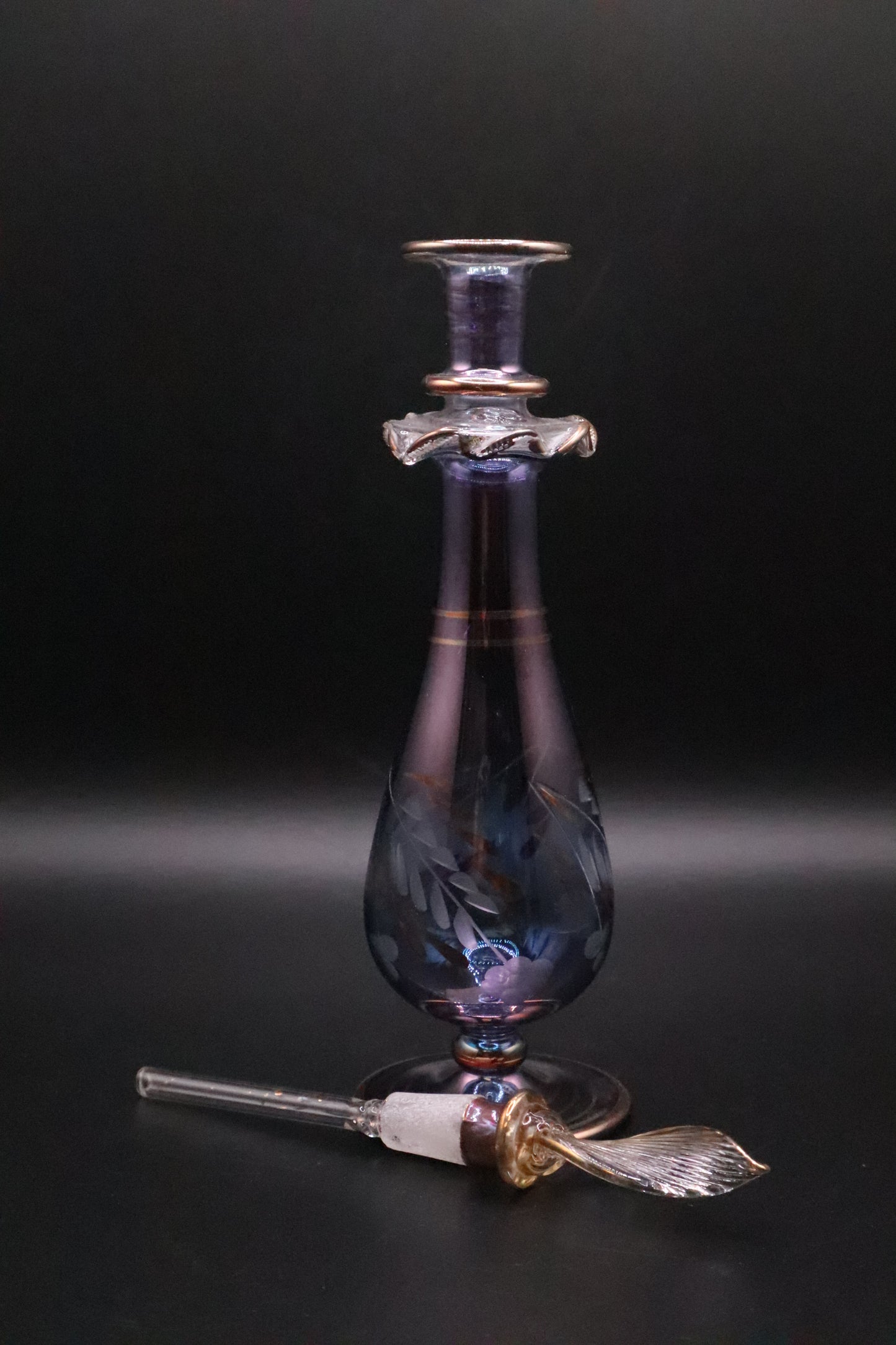 EGYPTIAN GLASS PERFUME BOTTLE COBALT BLUE WITH GOLD ACCENT