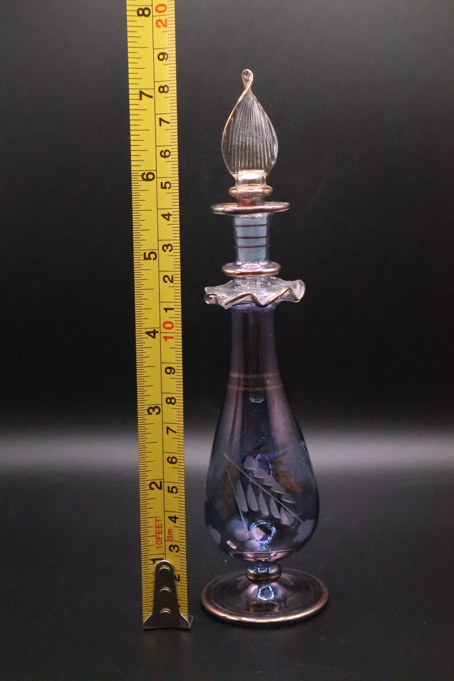 EGYPTIAN GLASS PERFUME BOTTLE COBALT BLUE WITH GOLD ACCENT