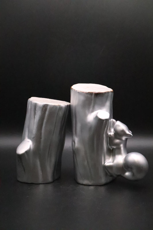 POTTERY BARN CERAMIC SQUIRREL TREE TRUNK SALT AND PEPPER SHAKERS