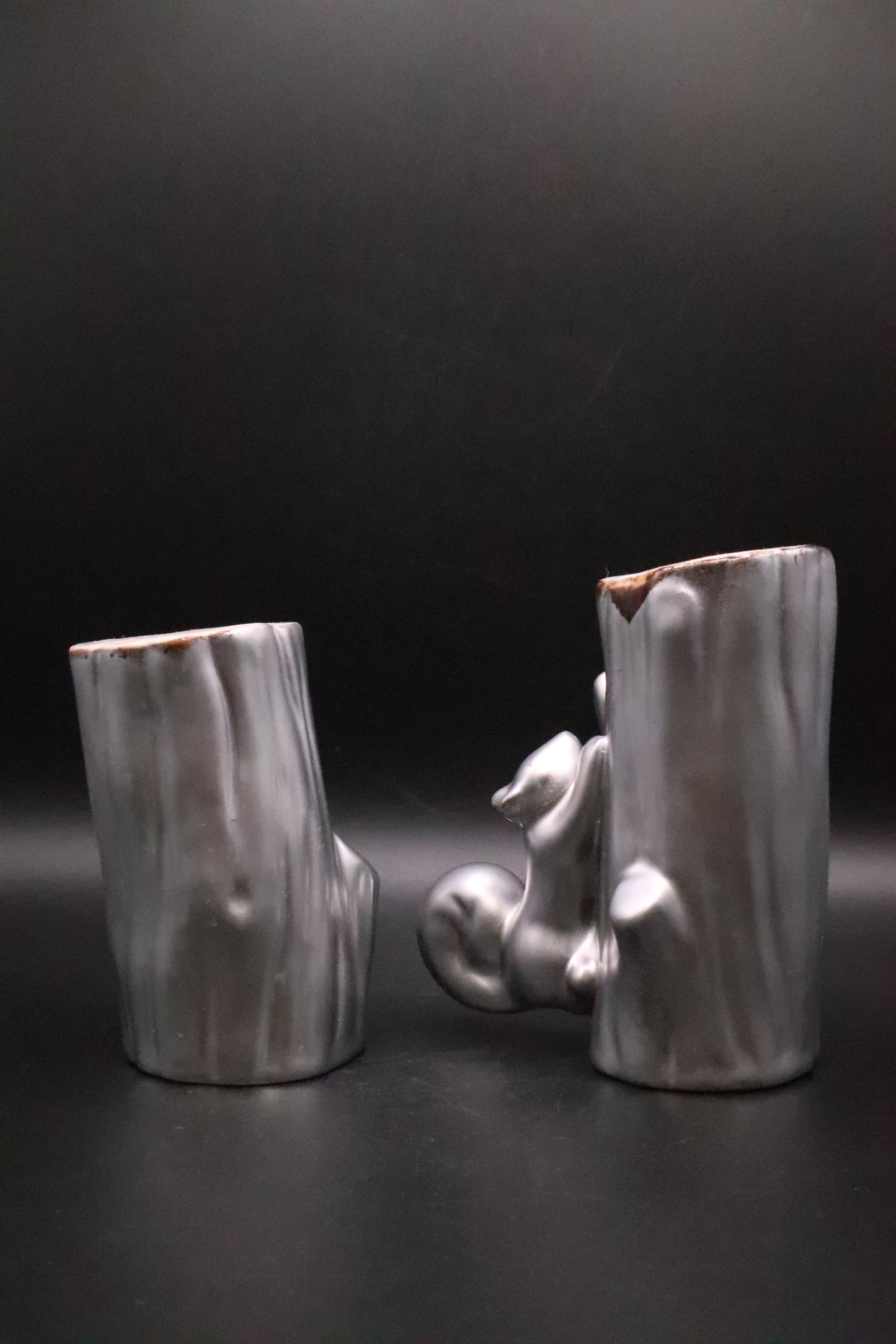 POTTERY BARN CERAMIC SQUIRREL TREE TRUNK SALT AND PEPPER SHAKERS