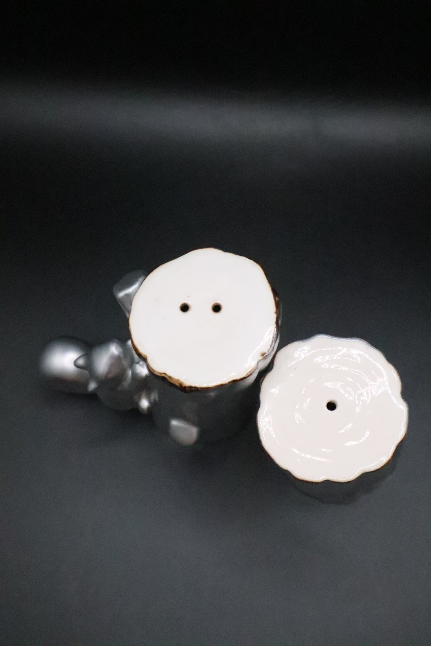 POTTERY BARN CERAMIC SQUIRREL TREE TRUNK SALT AND PEPPER SHAKERS