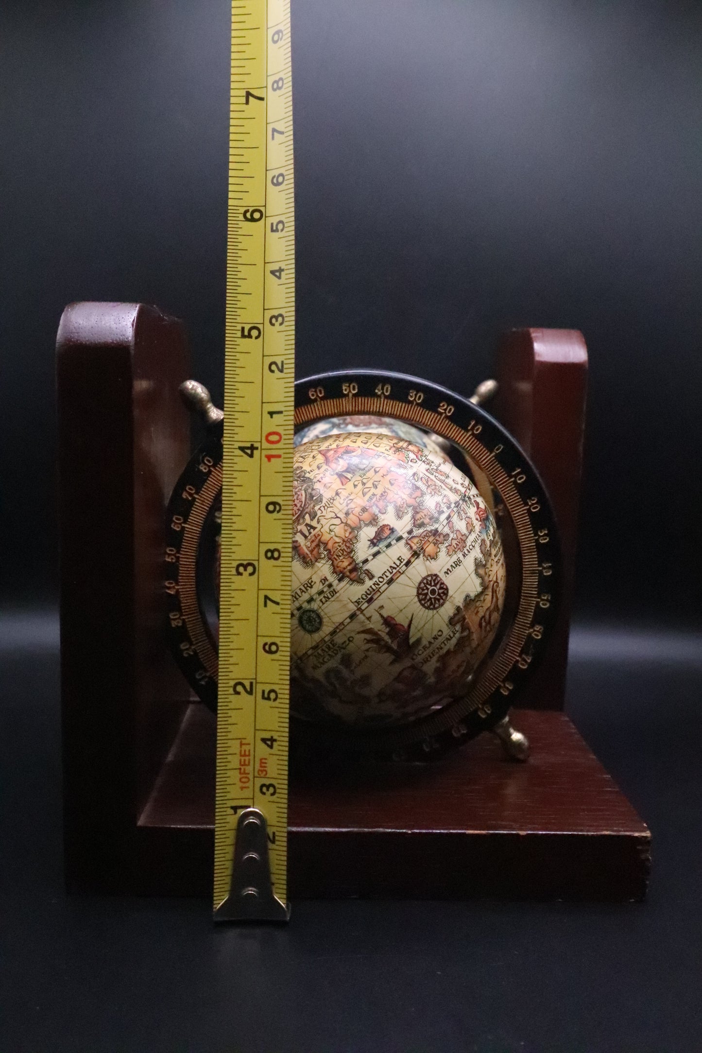 VINTAGE SET OF WOODEN OLD WORLD SPINNING GLOBE BOOKENDS