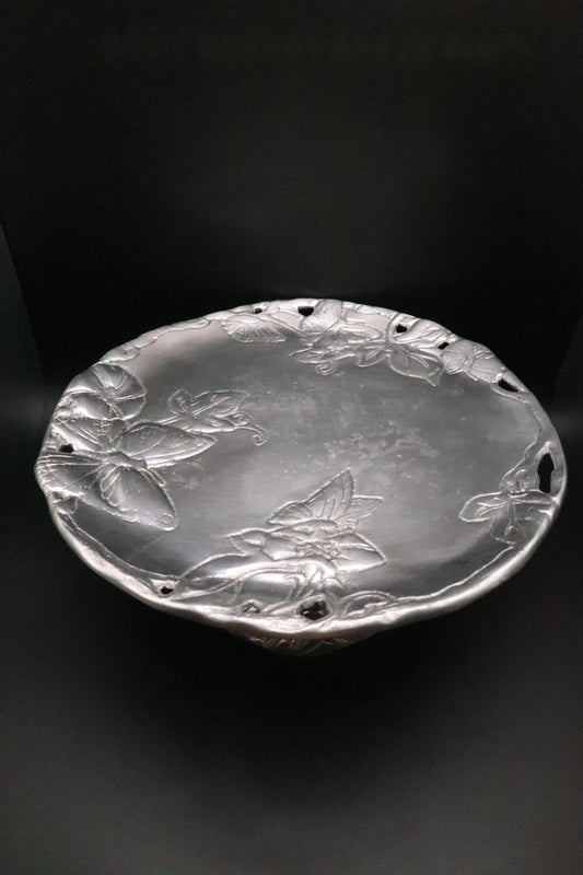 VINTAGE 2003 ARTHUR COURT BUTTERFLY PEWTER PEDESTAL PLATE
