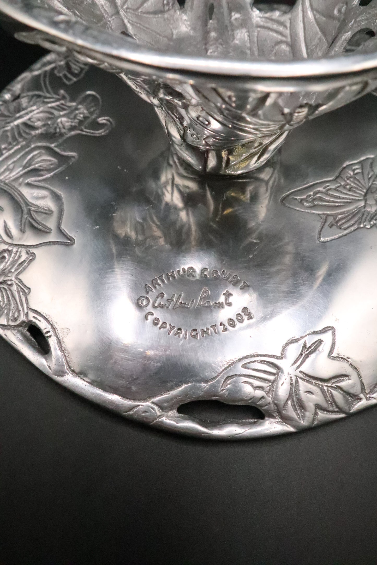 VINTAGE 2003 ARTHUR COURT BUTTERFLY PEWTER PEDESTAL PLATE