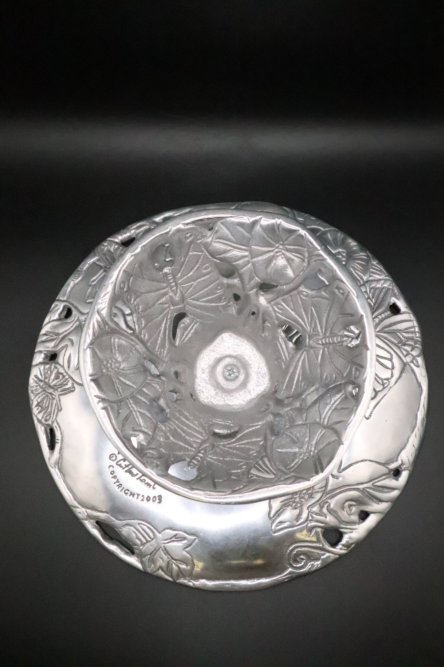 VINTAGE 2003 ARTHUR COURT BUTTERFLY PEWTER PEDESTAL PLATE