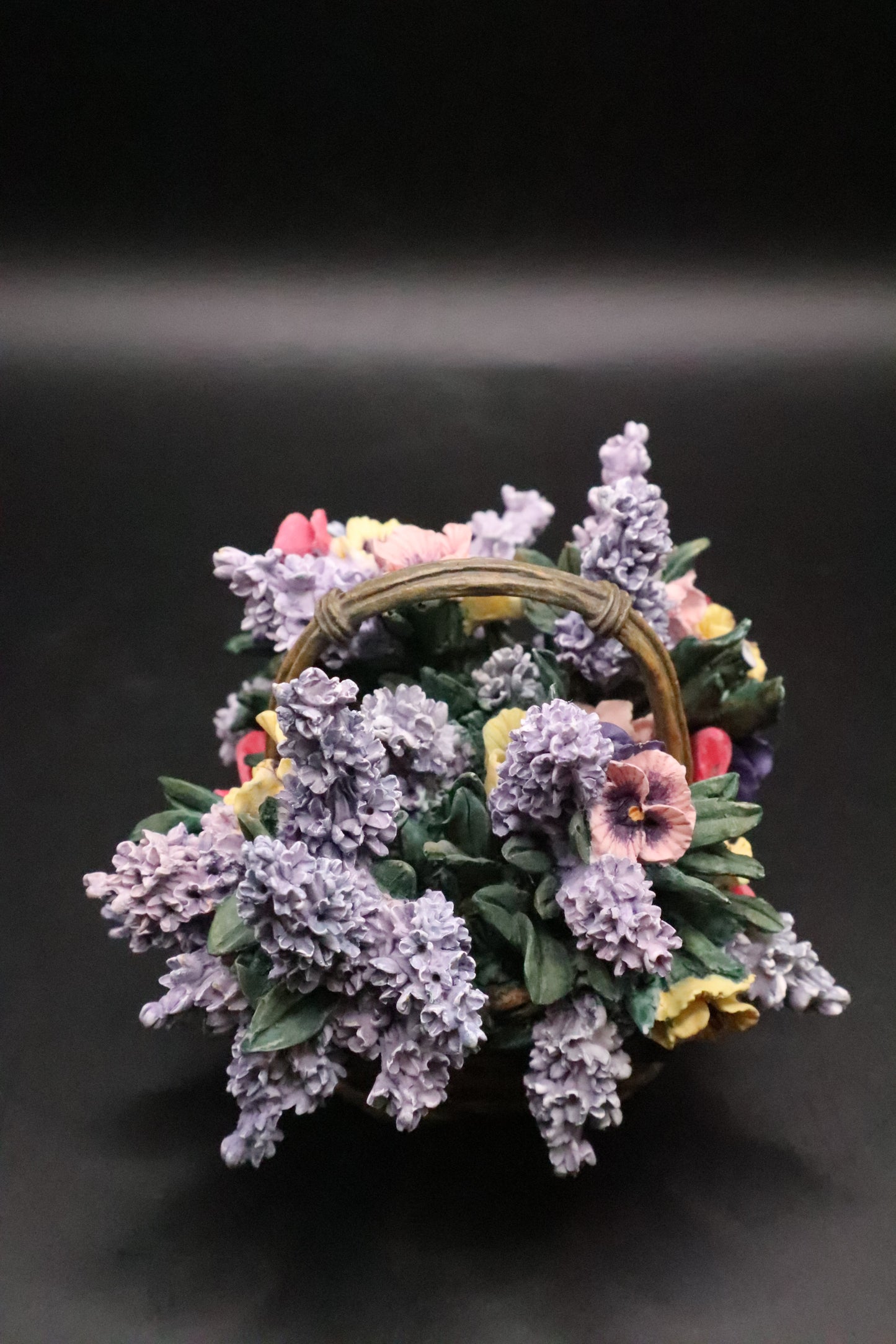 VINTAGE A. ELLIOT PANSIES 8221A MUSIC BOX LENA LIU BASKET BOUQUETS COLLECTION