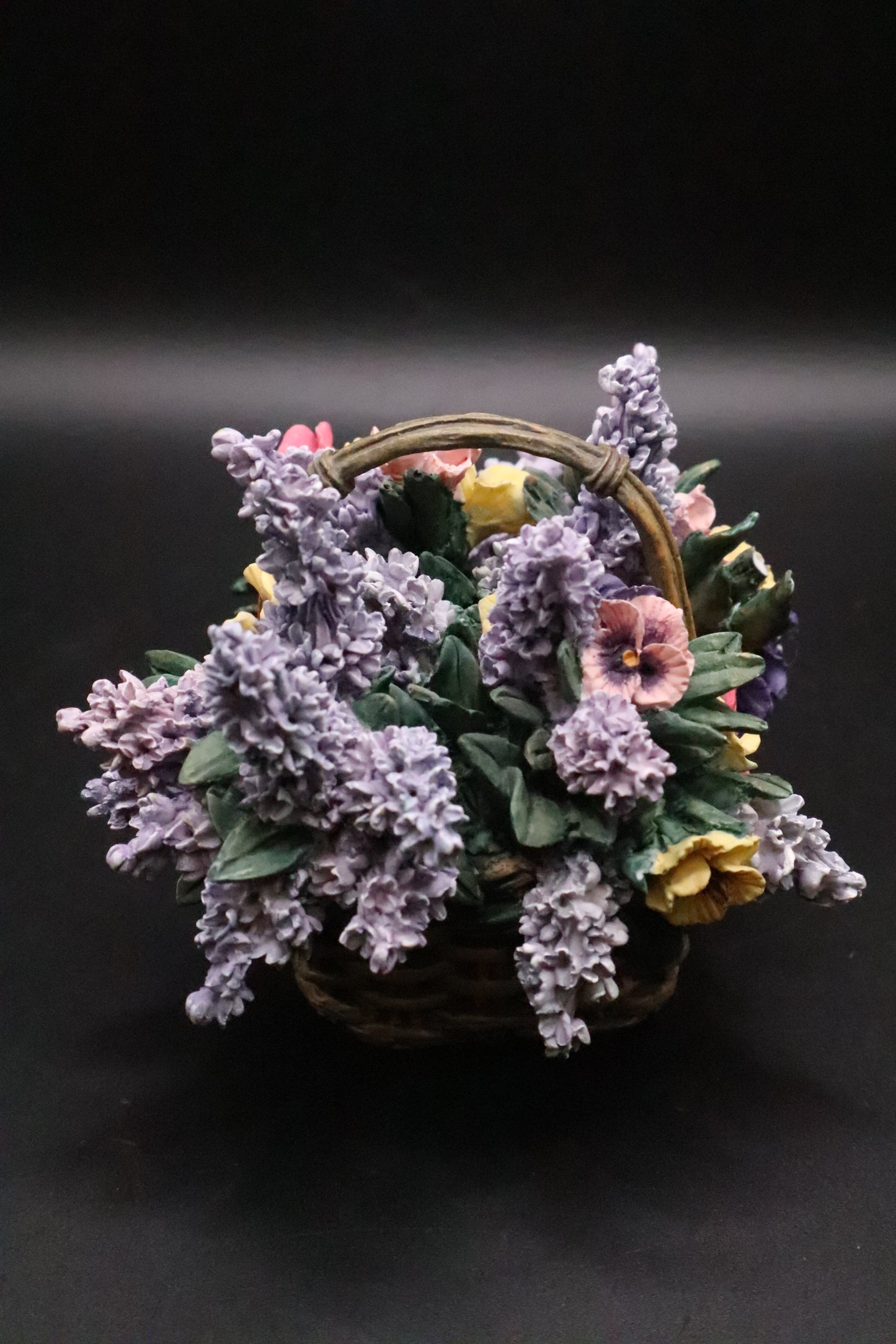 VINTAGE A. ELLIOT PANSIES 8221A MUSIC BOX LENA LIU BASKET BOUQUETS COLLECTION
