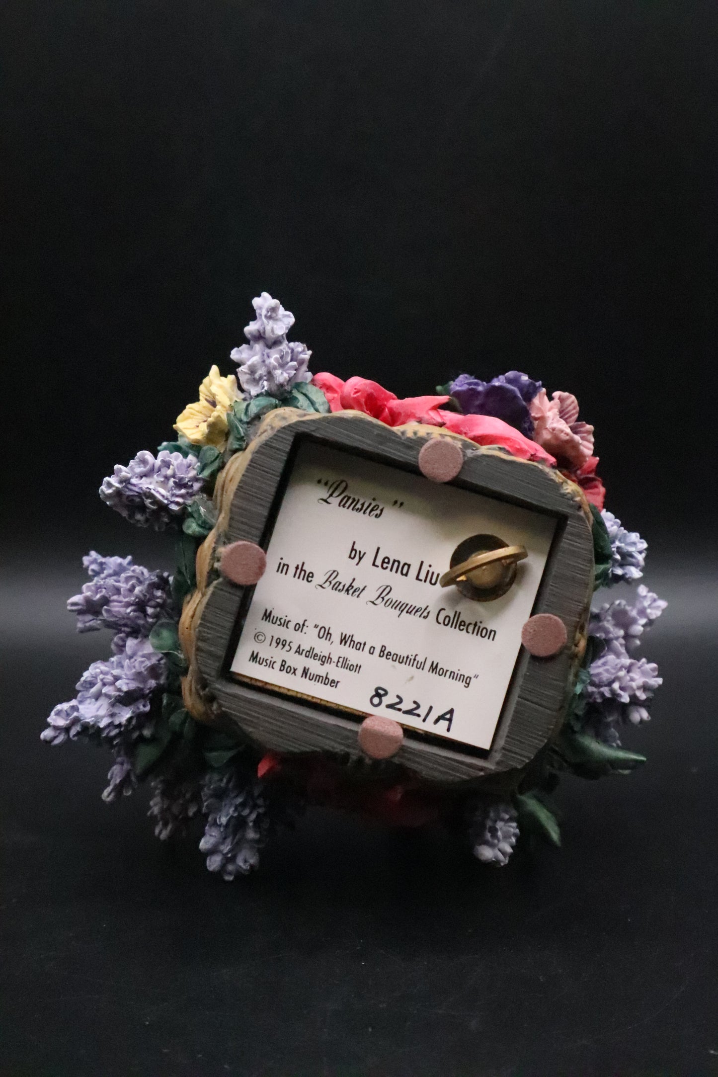 VINTAGE A. ELLIOT PANSIES 8221A MUSIC BOX LENA LIU BASKET BOUQUETS COLLECTION