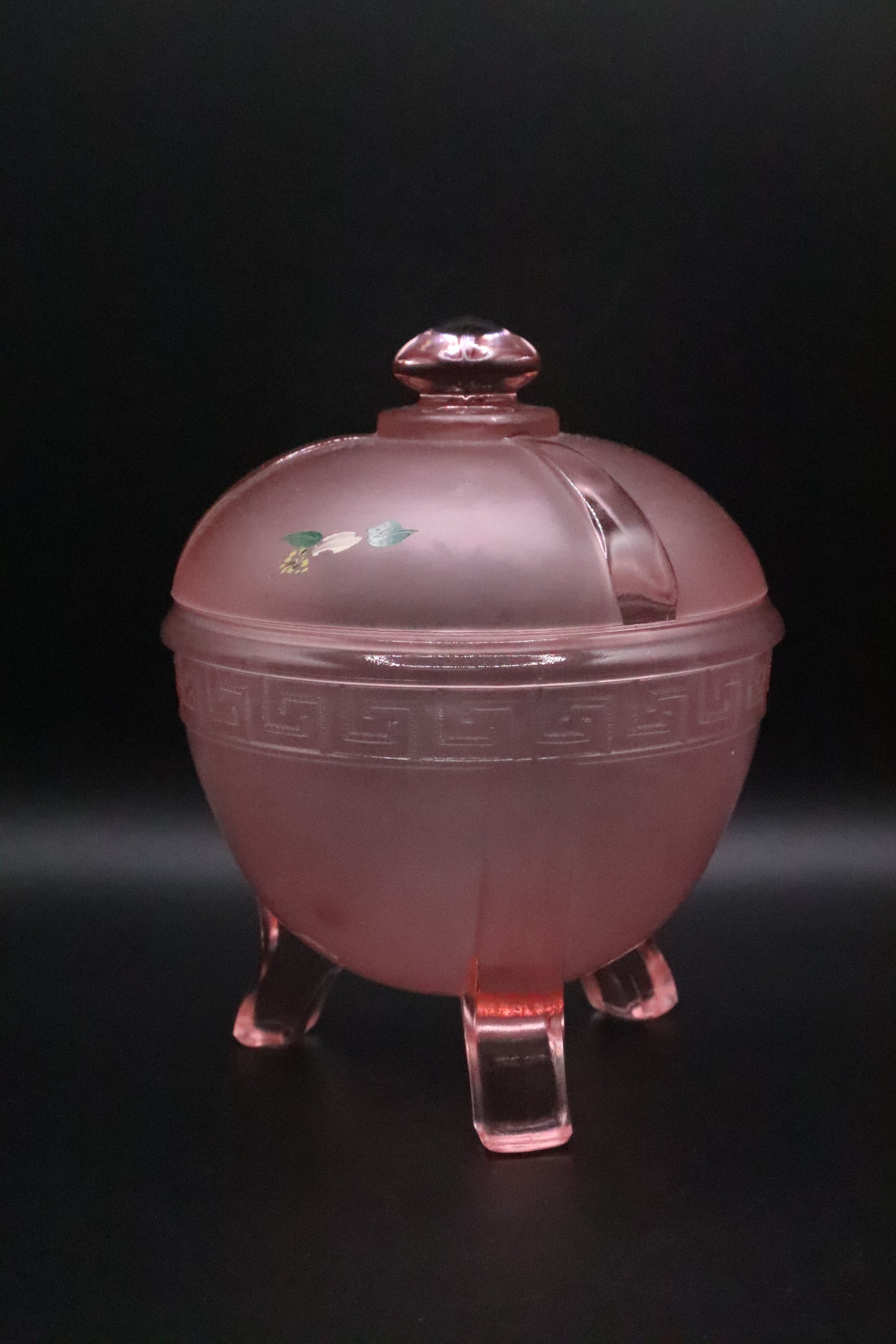VINTAGE TAUSSAUNT ART DECO PINK SATIN GLASS DISH HAND PAINTED