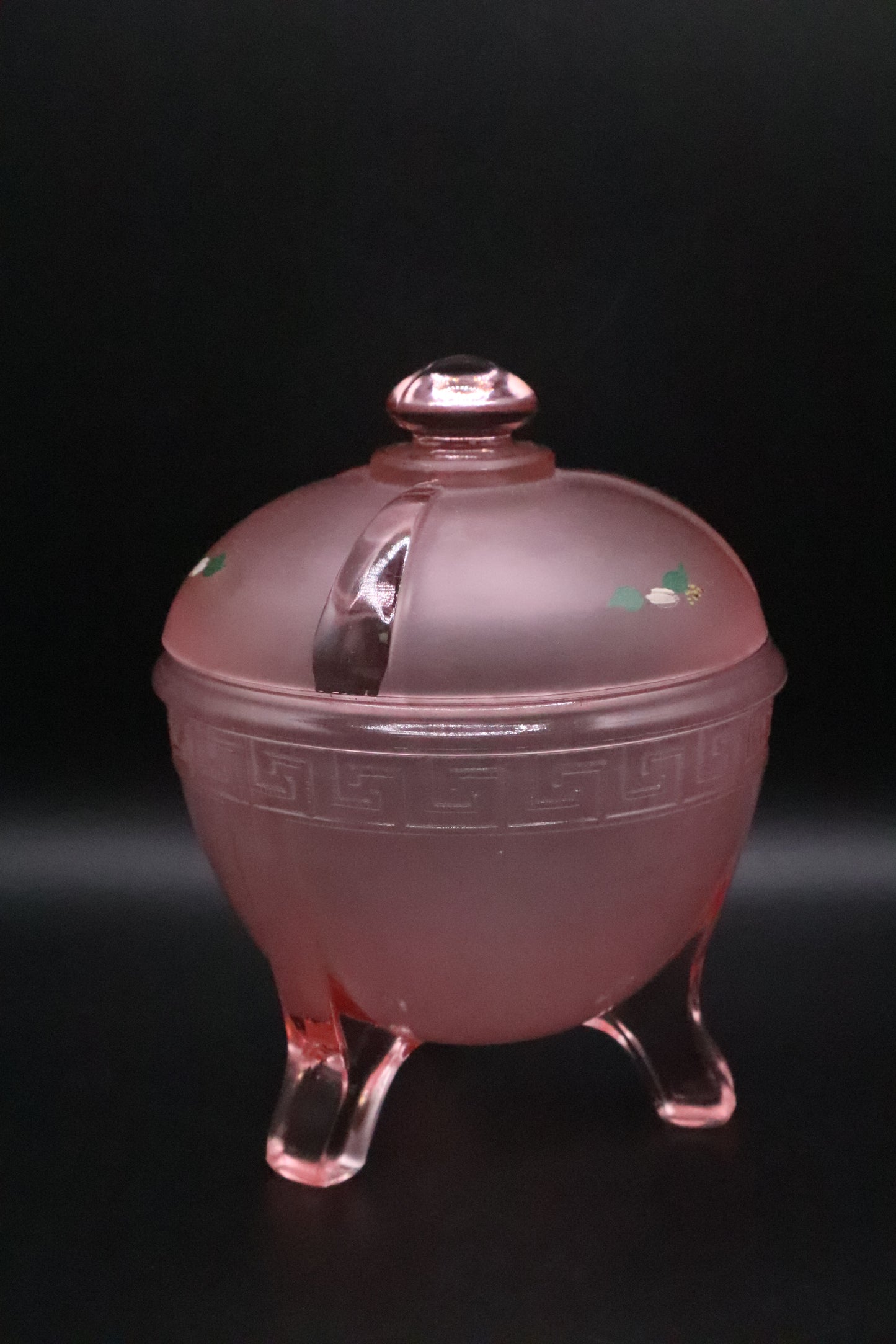 VINTAGE TAUSSAUNT ART DECO PINK SATIN GLASS DISH HAND PAINTED