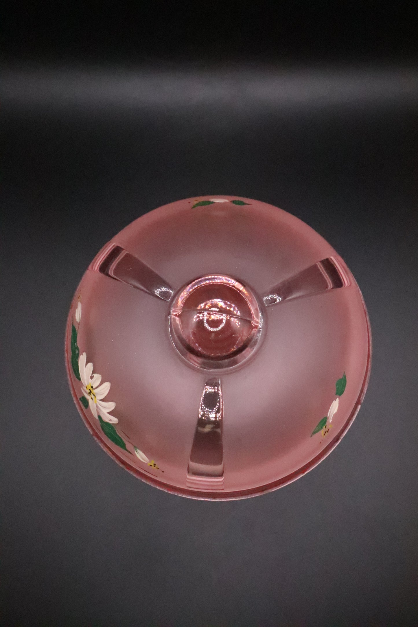 VINTAGE TAUSSAUNT ART DECO PINK SATIN GLASS DISH HAND PAINTED