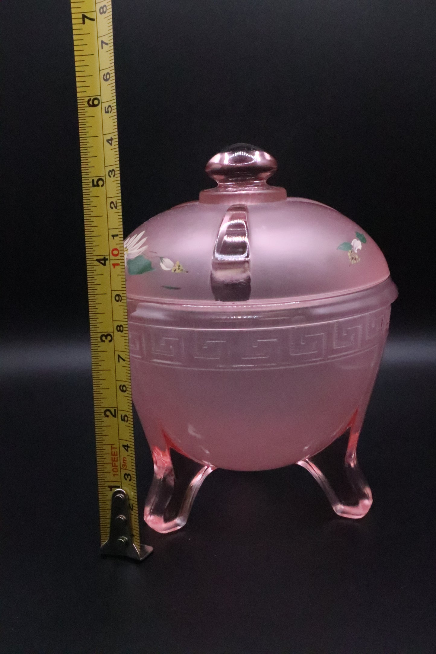 VINTAGE TAUSSAUNT ART DECO PINK SATIN GLASS DISH HAND PAINTED