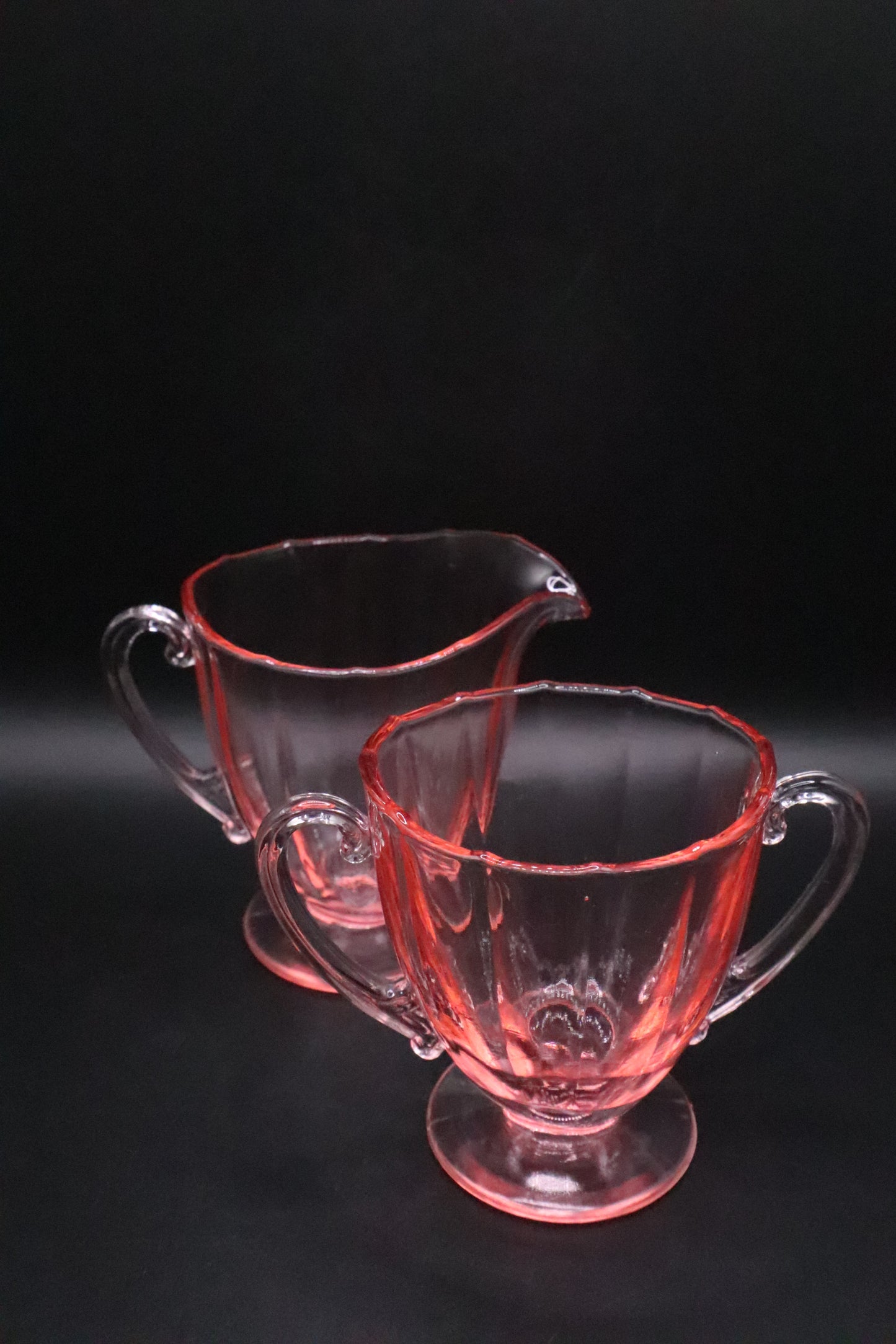 VINTAGE PINK DEPRESSION GLASS CREAMER AND SUGAR