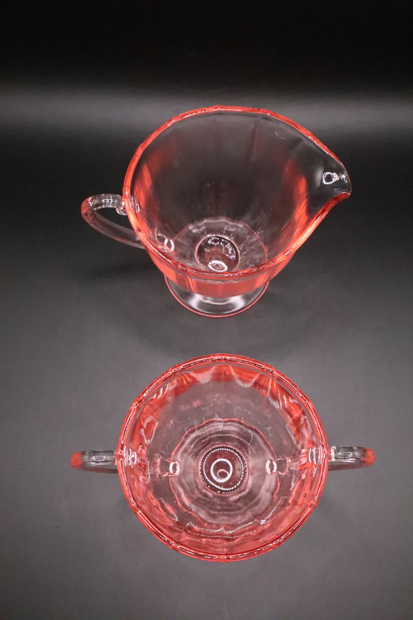 VINTAGE PINK DEPRESSION GLASS CREAMER AND SUGAR