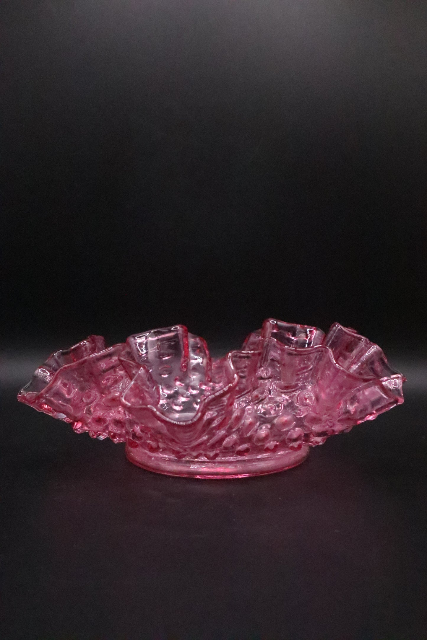 VINTAGE FENTON PINK HOBNAIL CANDY DISH RUFFLED EDGE