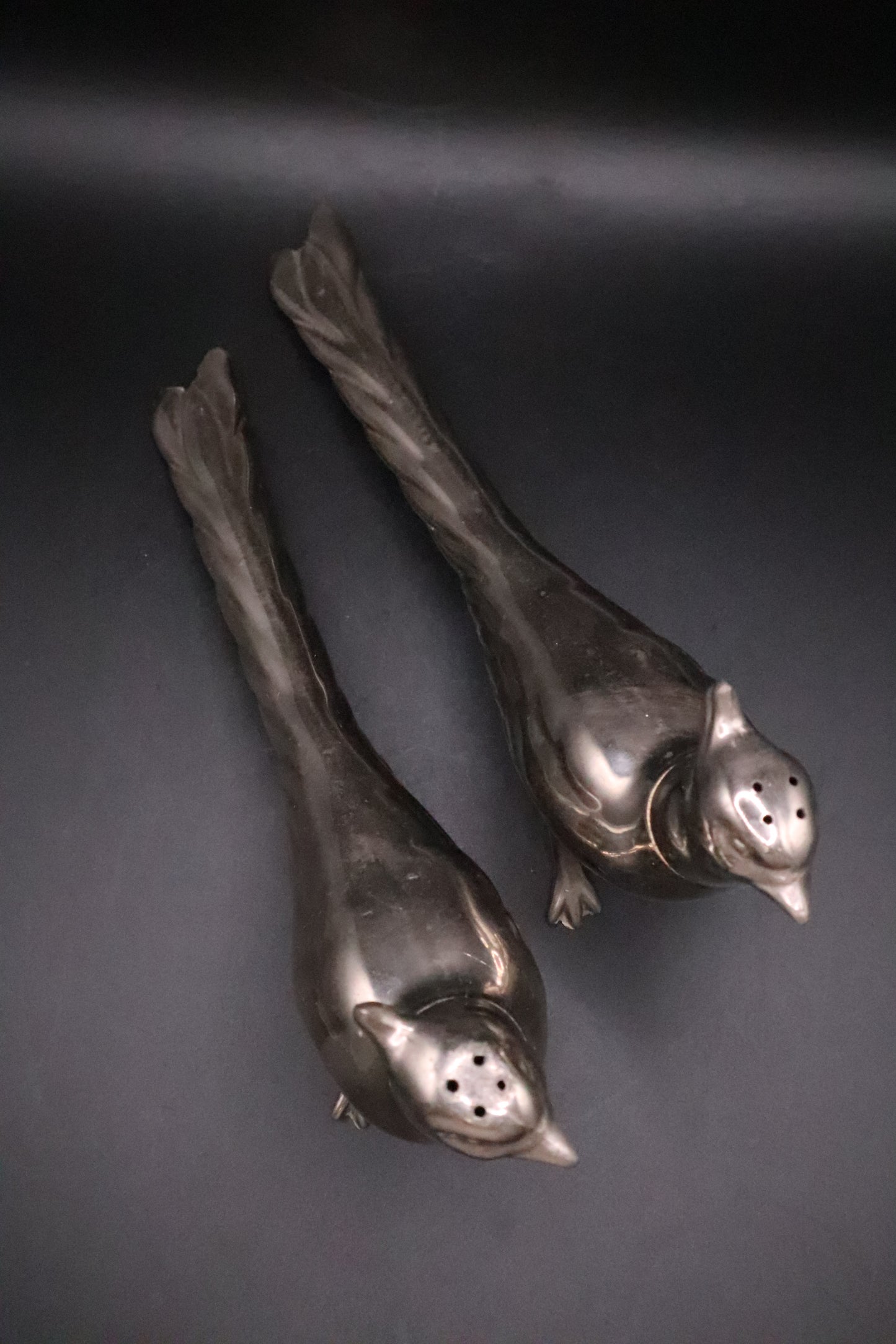VINTAGE 959 SILVER PHEASANTS SALT AND PEPPER SHAKERS