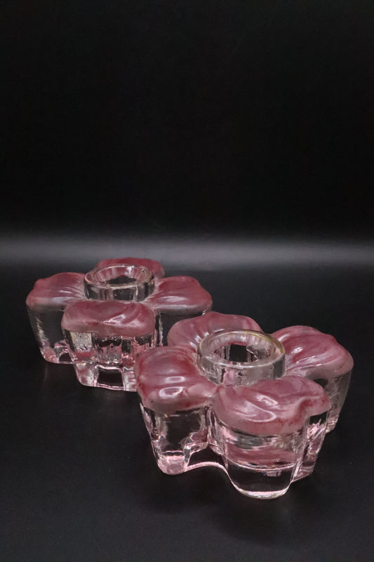 COLONY CRYSTAL PINK DOGWOOD FLORAL CANDLEHOLDER (SET OF 2)