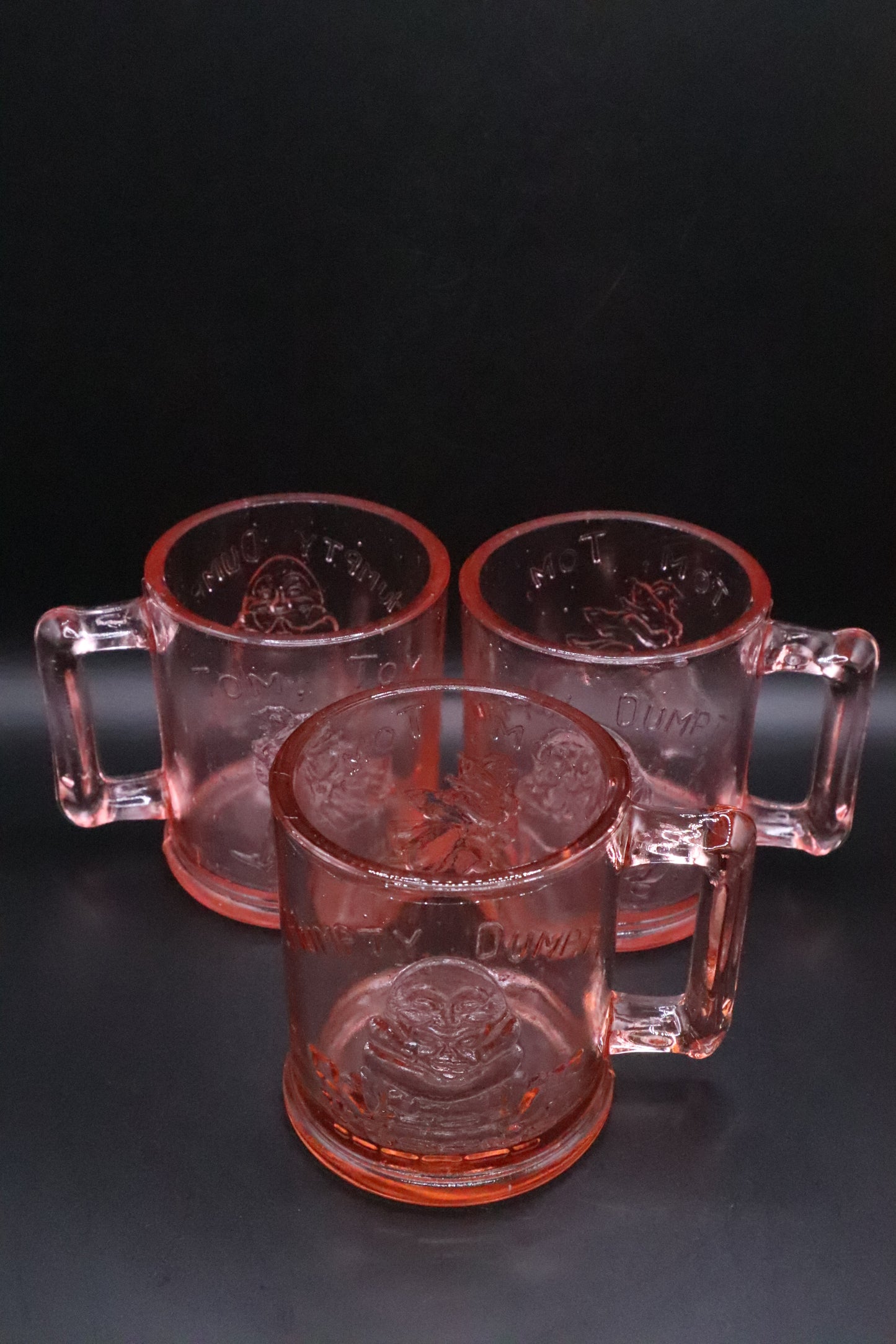 VINTAGE INDIANA DEPRESSION PINK GLASS HUMPTY DUMPTY AND TOM TOM