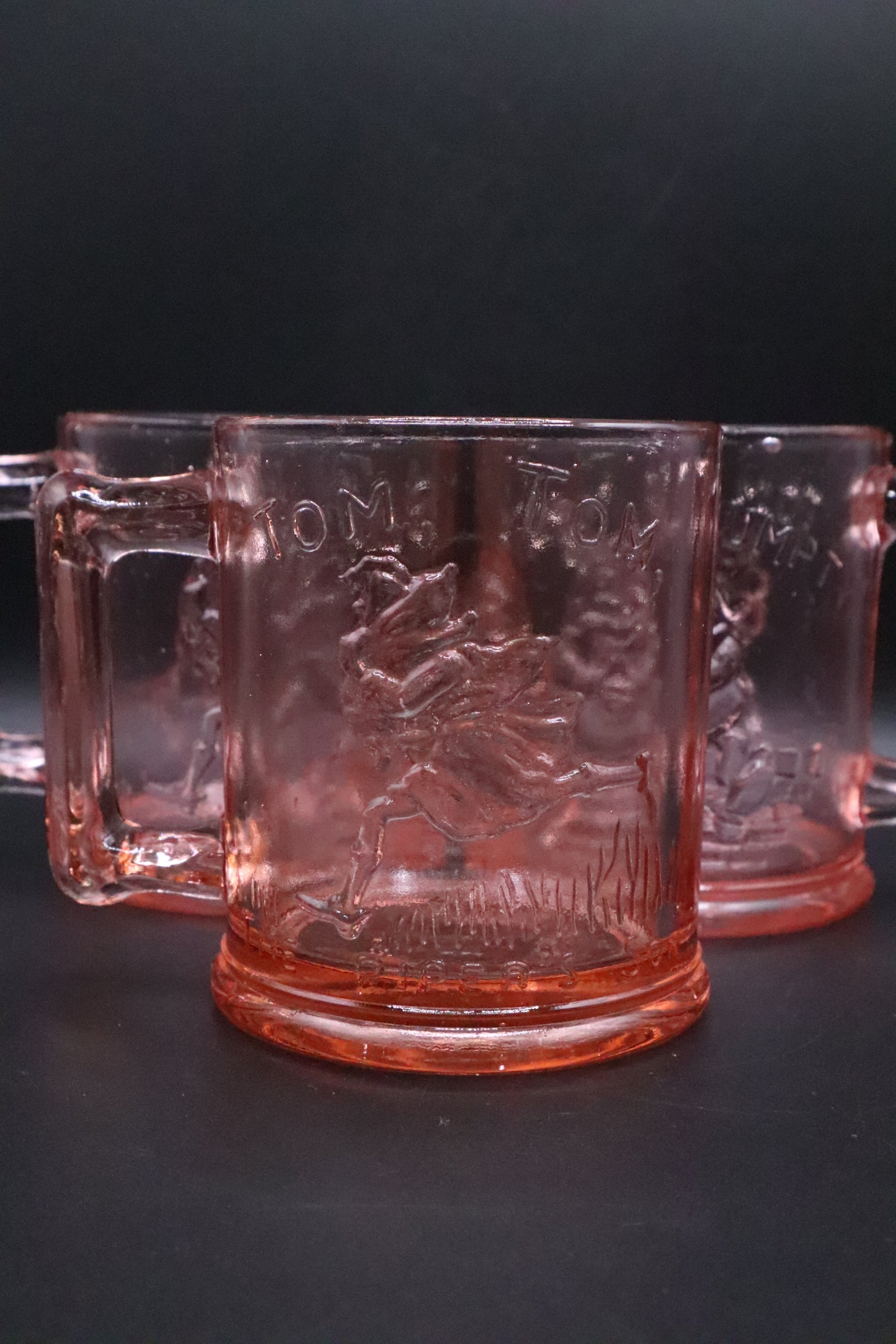 VINTAGE INDIANA DEPRESSION PINK GLASS HUMPTY DUMPTY AND TOM TOM