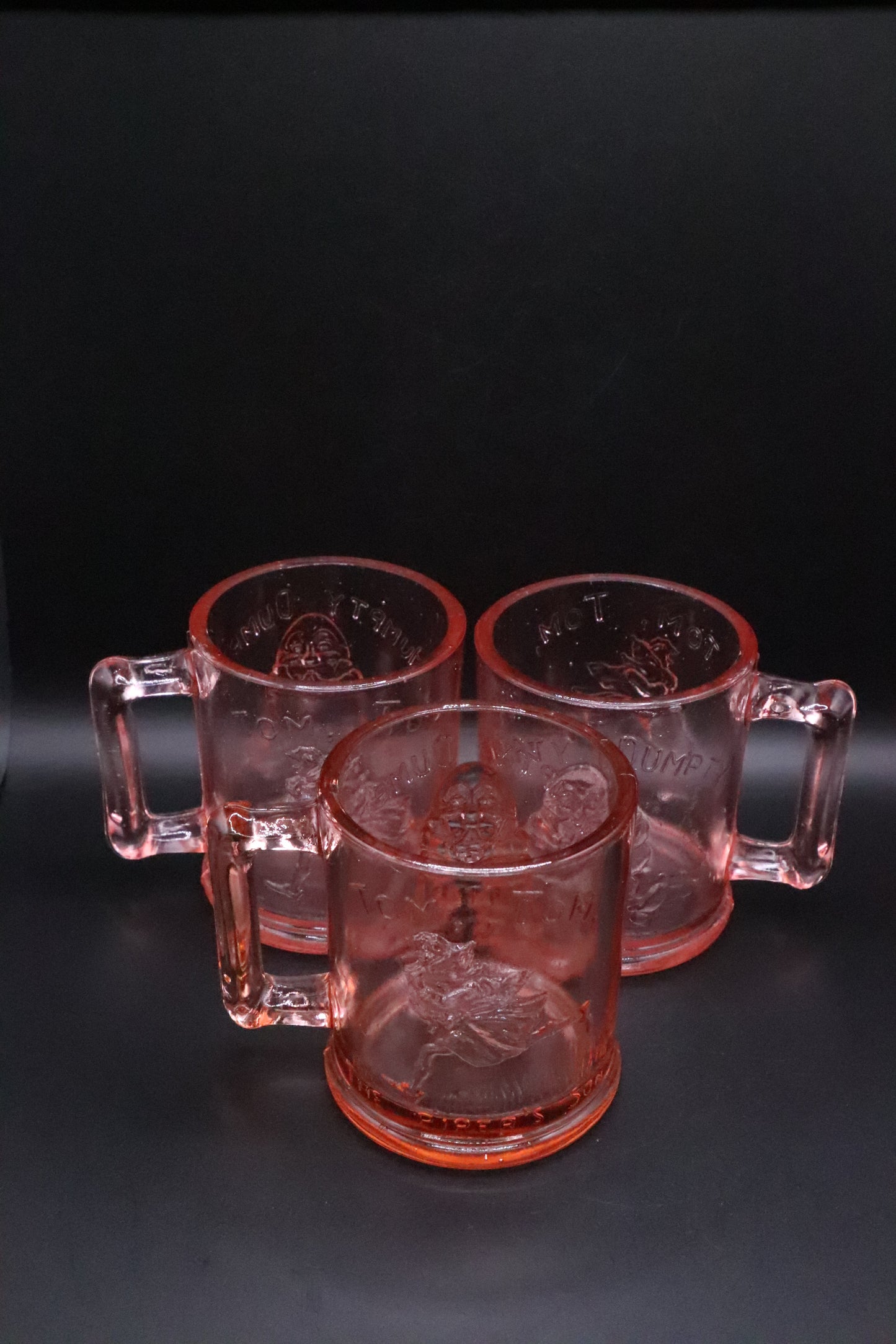 VINTAGE INDIANA DEPRESSION PINK GLASS HUMPTY DUMPTY AND TOM TOM