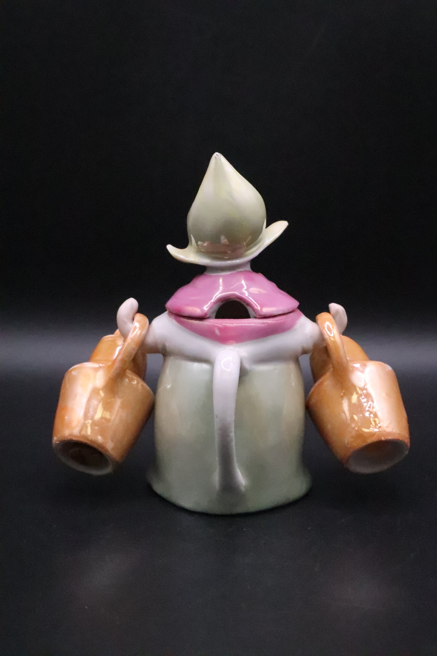 VINTAGE GERMAN PORCELAIN LUSTRE MILKMAID SALT AND PEPPER AND CONDIMENT HOLDER