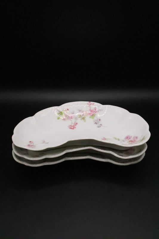 BASSETT AUSTRIA LIMOGES FLORAL BONE DISH SET OF 3