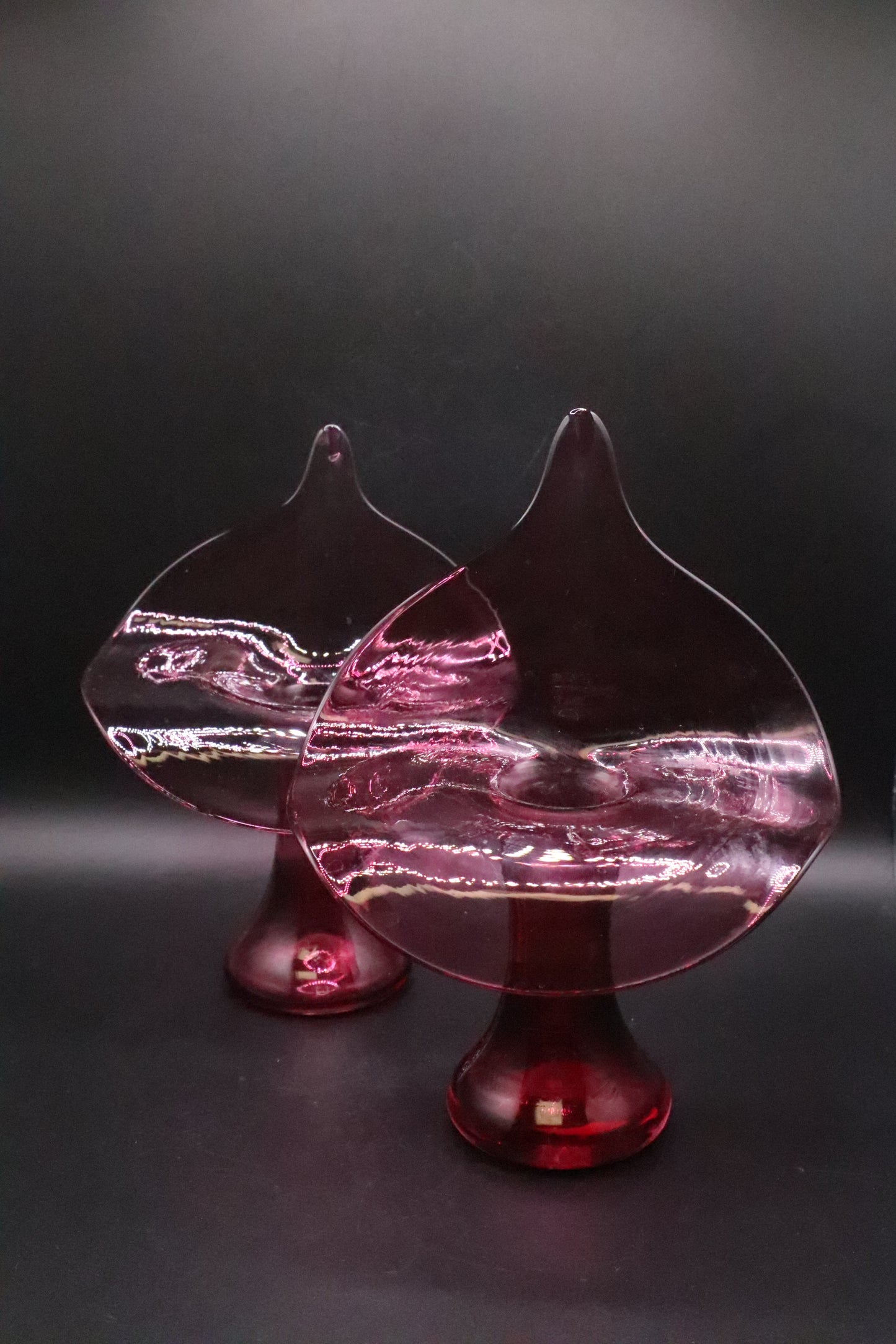 MCM PILGRIM GLASS CRANBERRY JACK IN THE PULPIT CANDLE HOLDER SET OF  2
