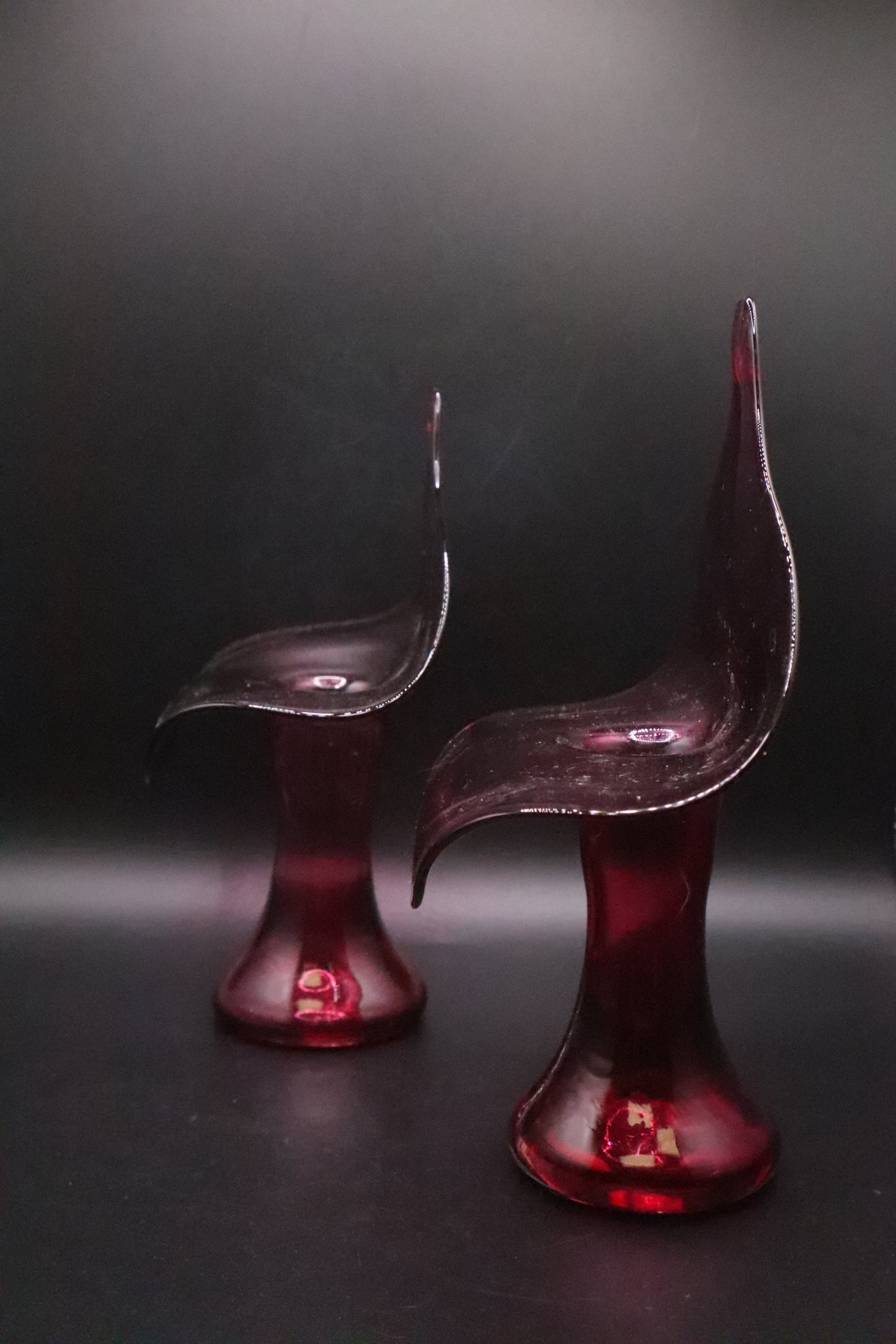 MCM PILGRIM GLASS CRANBERRY JACK IN THE PULPIT CANDLE HOLDER SET OF  2