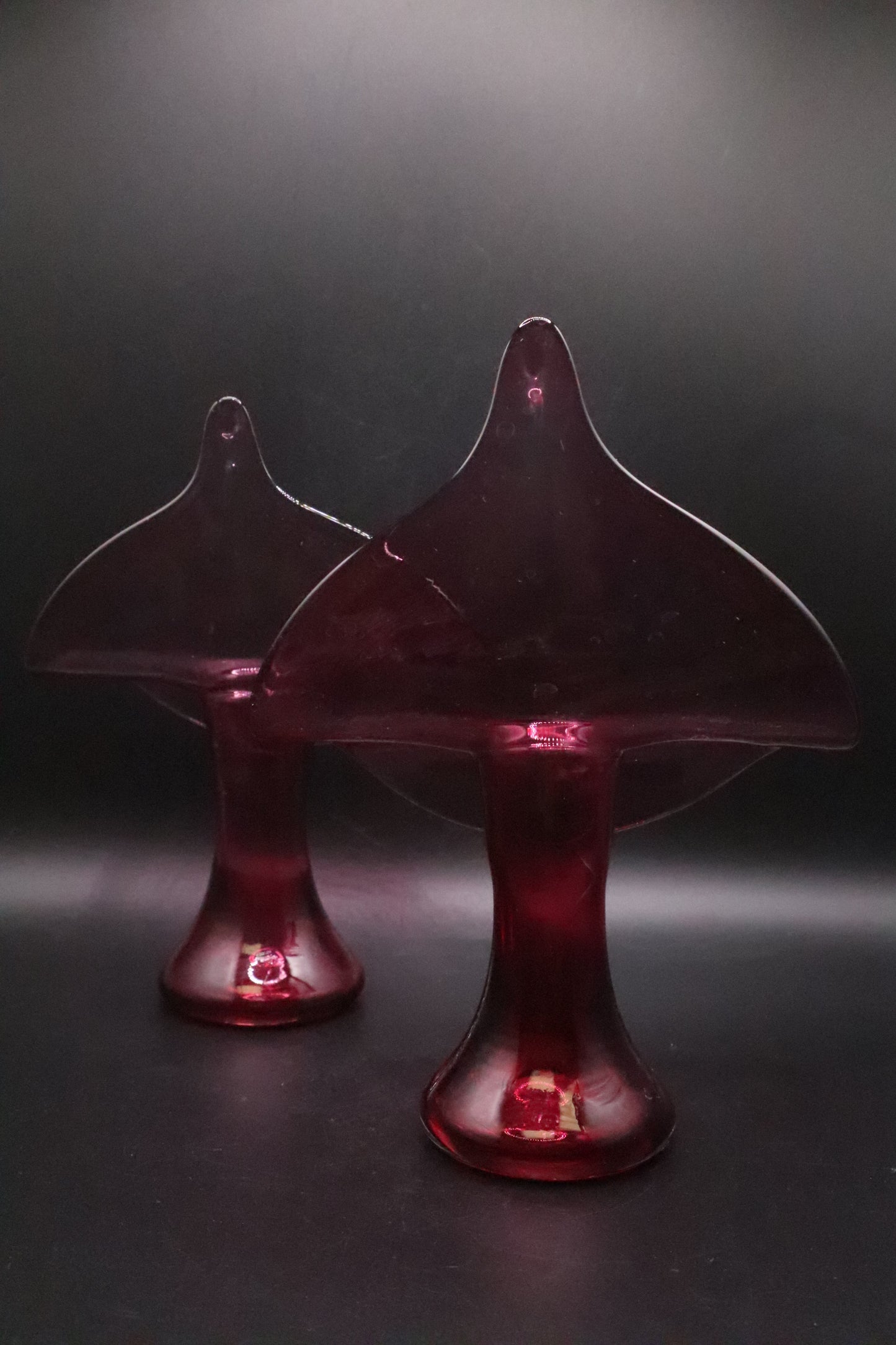 MCM PILGRIM GLASS CRANBERRY JACK IN THE PULPIT CANDLE HOLDER SET OF  2