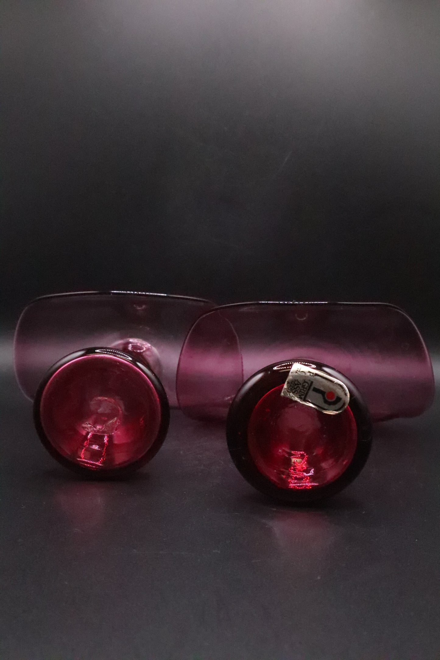 MCM PILGRIM GLASS CRANBERRY JACK IN THE PULPIT CANDLE HOLDER SET OF  2